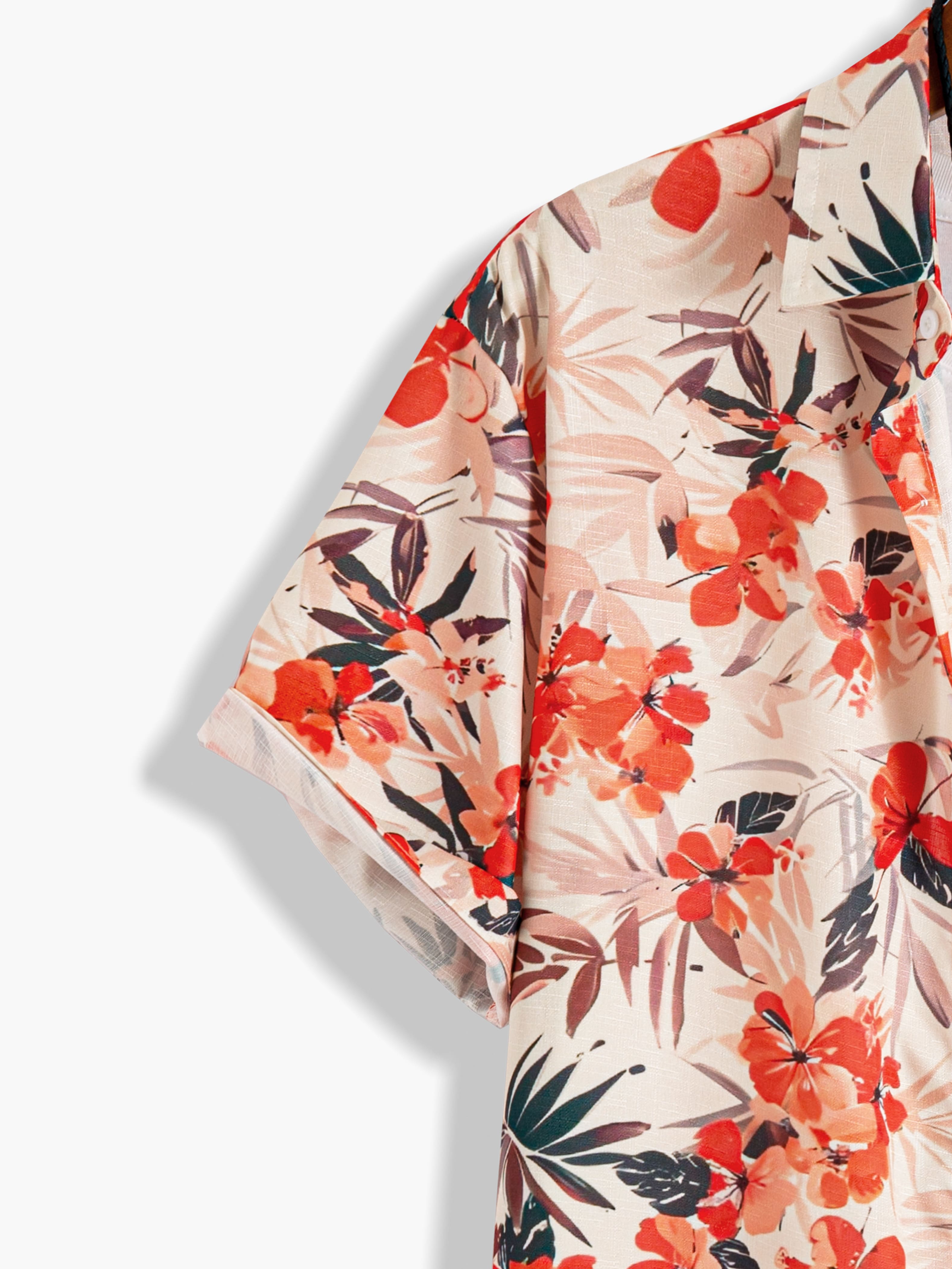 Men's Hawaiian Floral Print Textured Button-Up Shirt