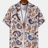 Men's Hawaiian Paisley Short Sleeve Button-Up Waffle Textured Shirt