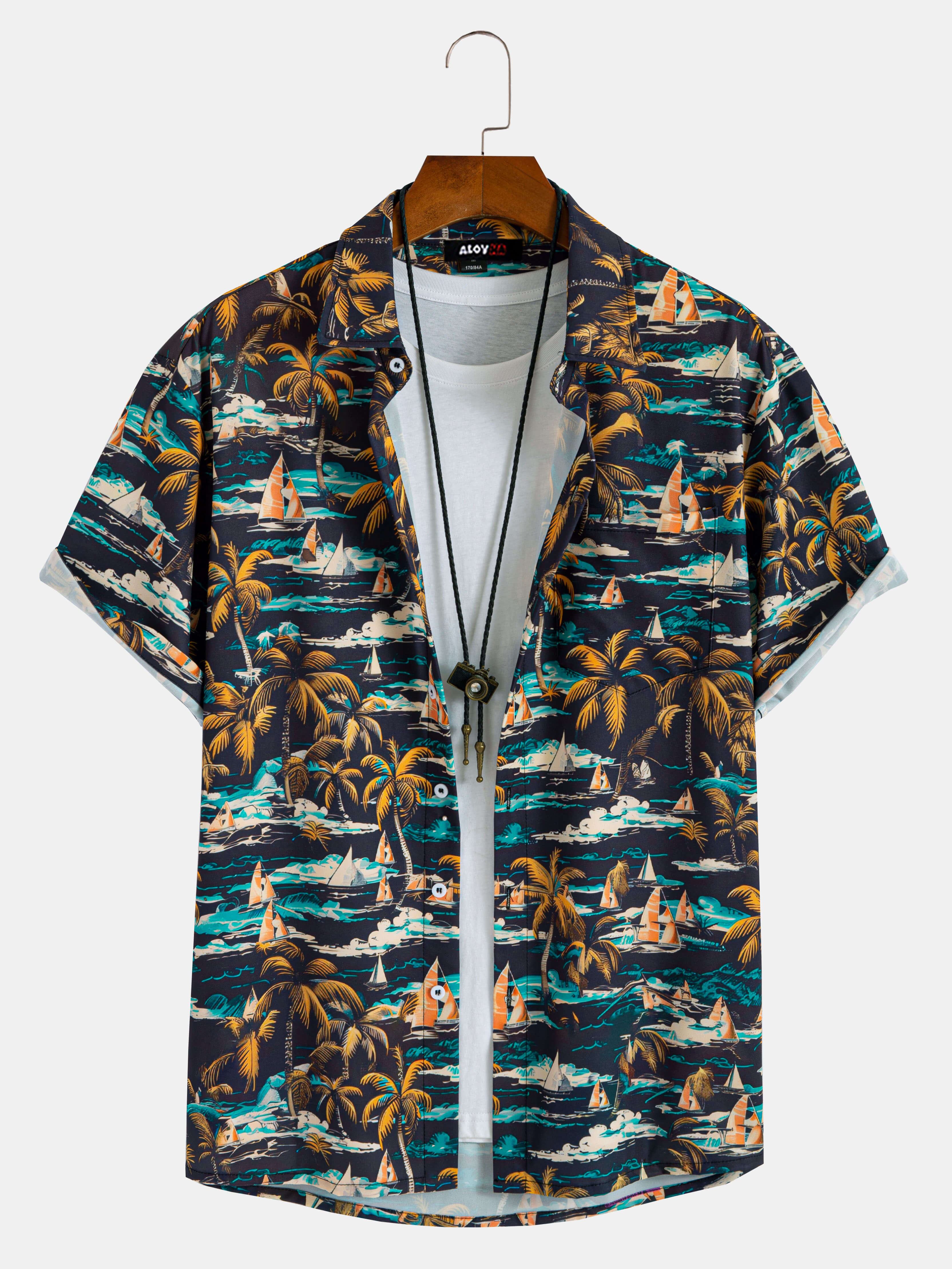 Men's Hawaiian Shirt Beach Sail Tree Print Button-Up Shirt