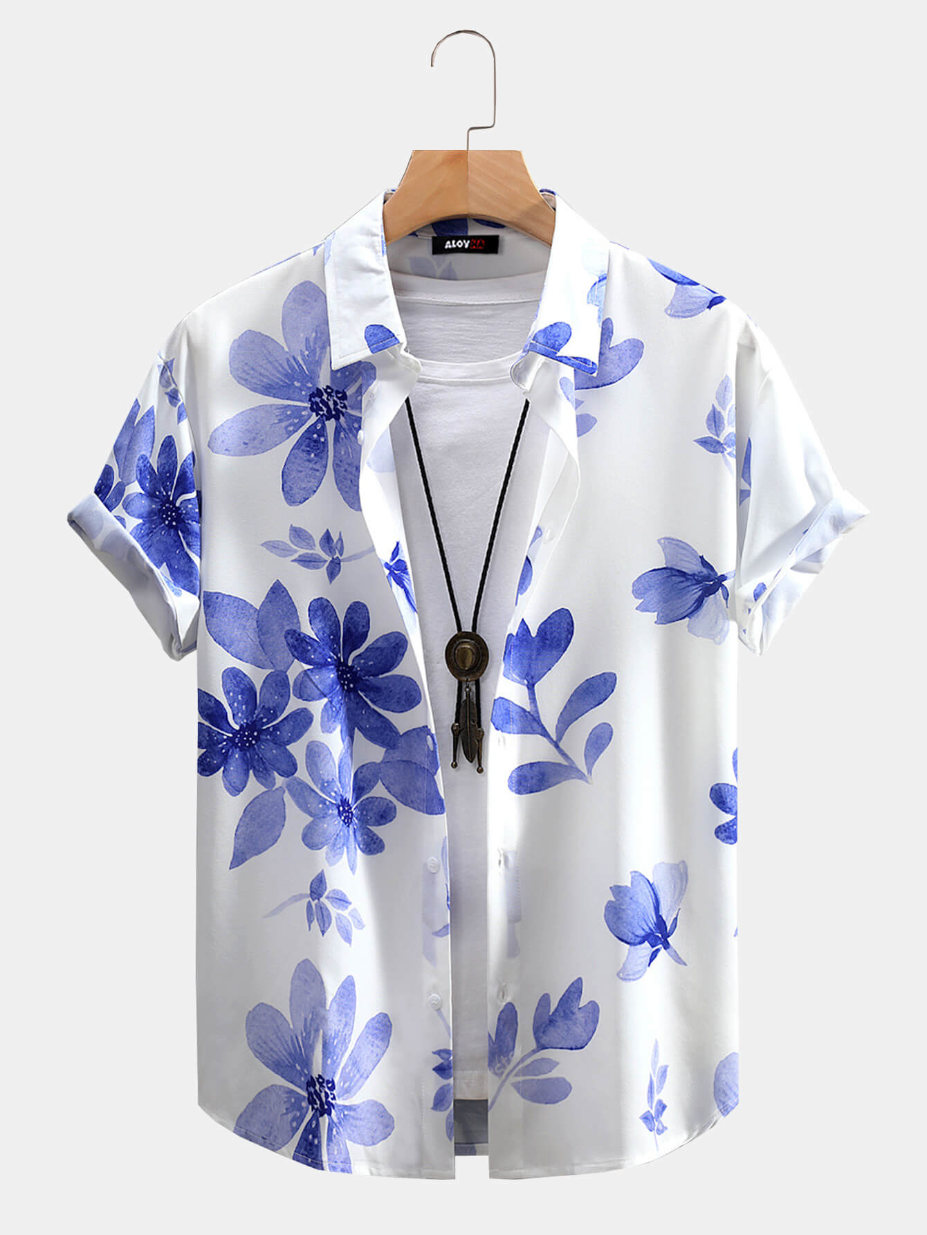 Men's Hawaiian Short Sleeve Shirt Plumeria Pattern Button Up Shirt