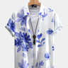 Men's Hawaiian Short Sleeve Shirt Plumeria Pattern Button Up Shirt