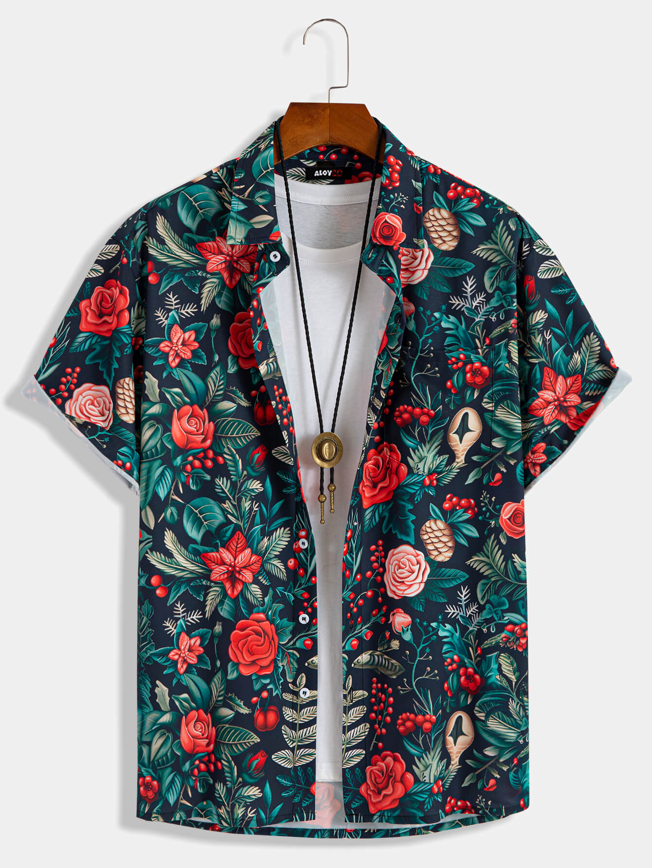 Men's Hawaiian Tropical Floral Pattern Button-Up Shirt