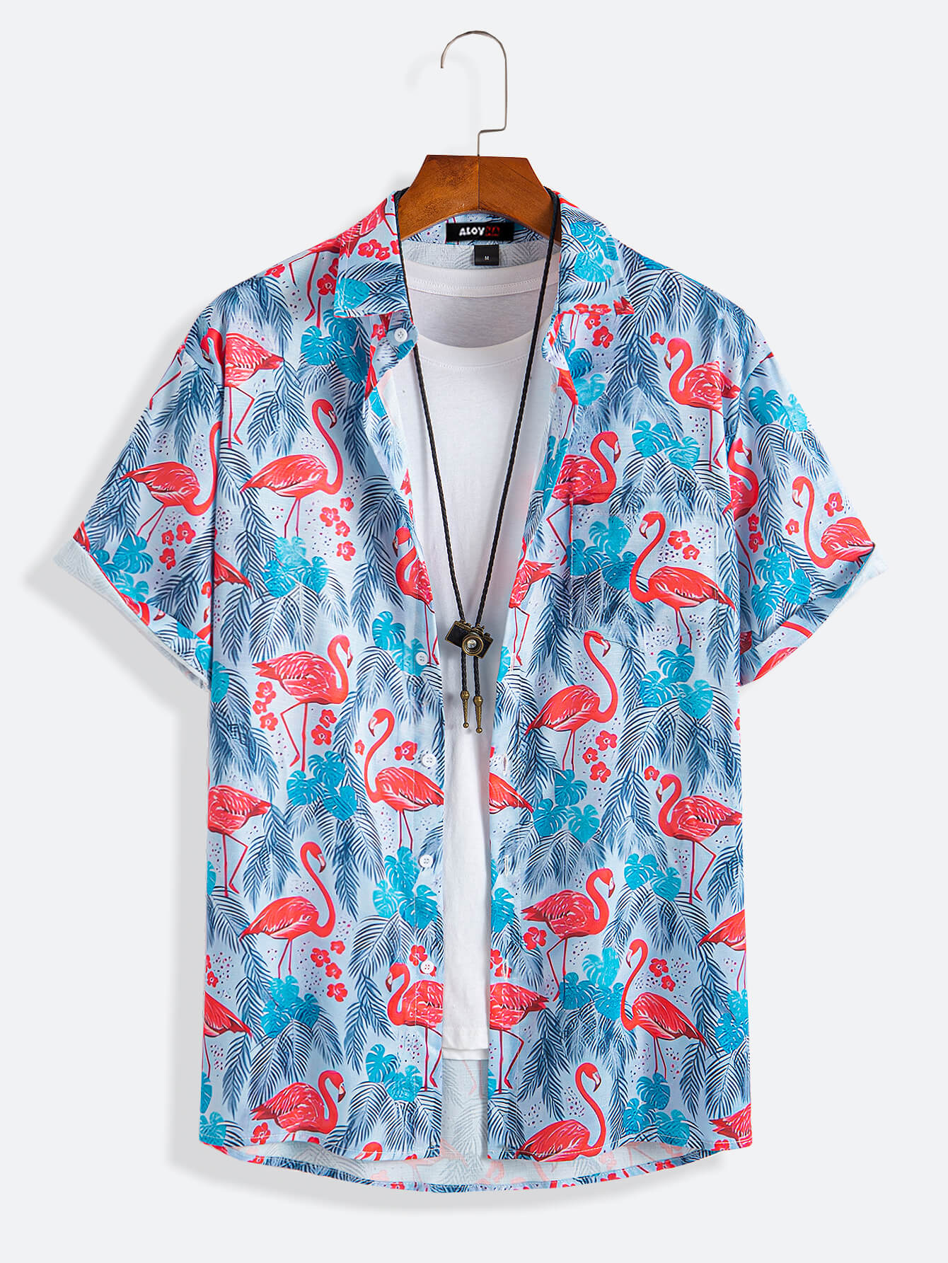 Men's Trendy Hawaiian Shirt Flamingo Print Button-Up Shirt