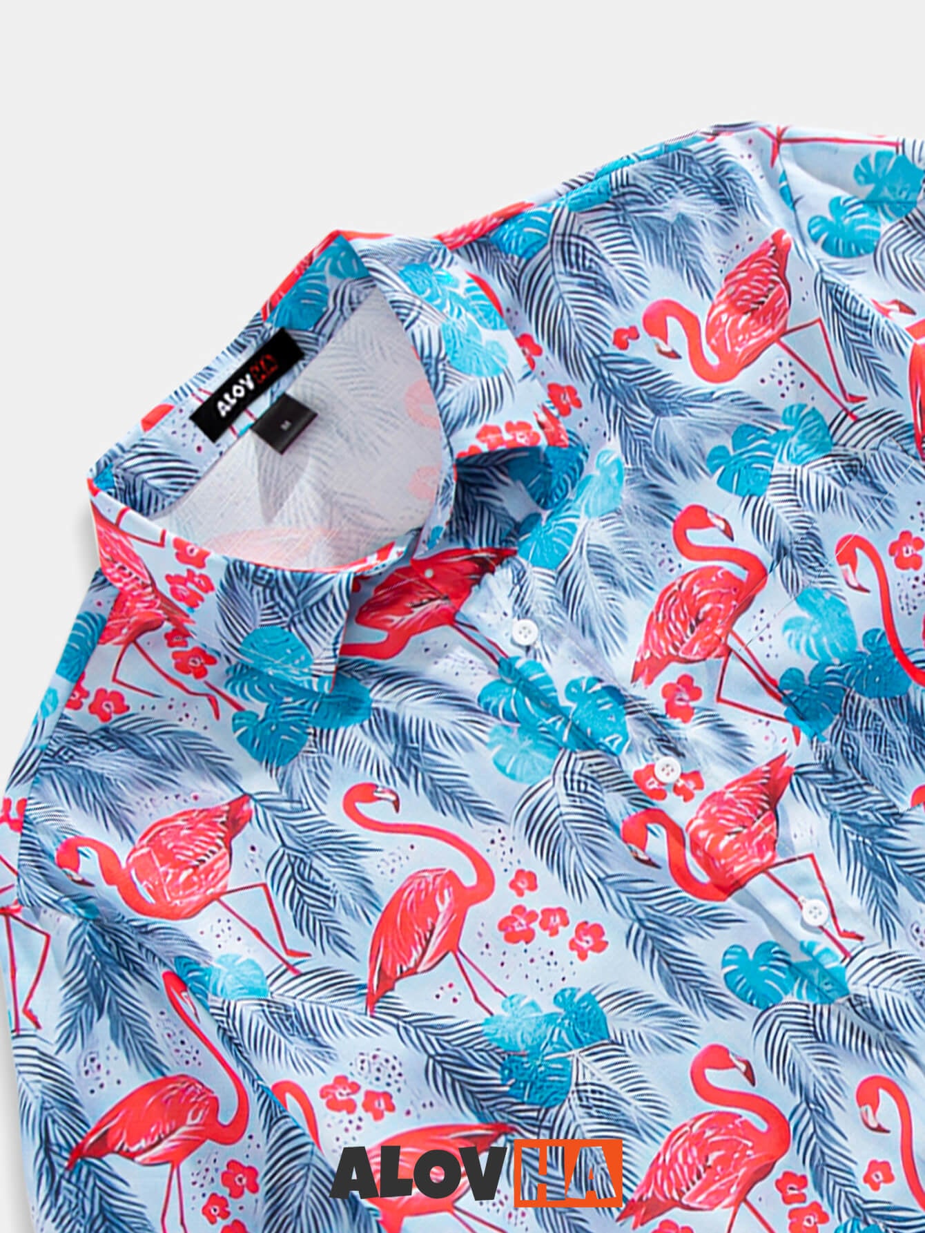 Men's Trendy Hawaiian Shirt Flamingo Print Button-Up Shirt