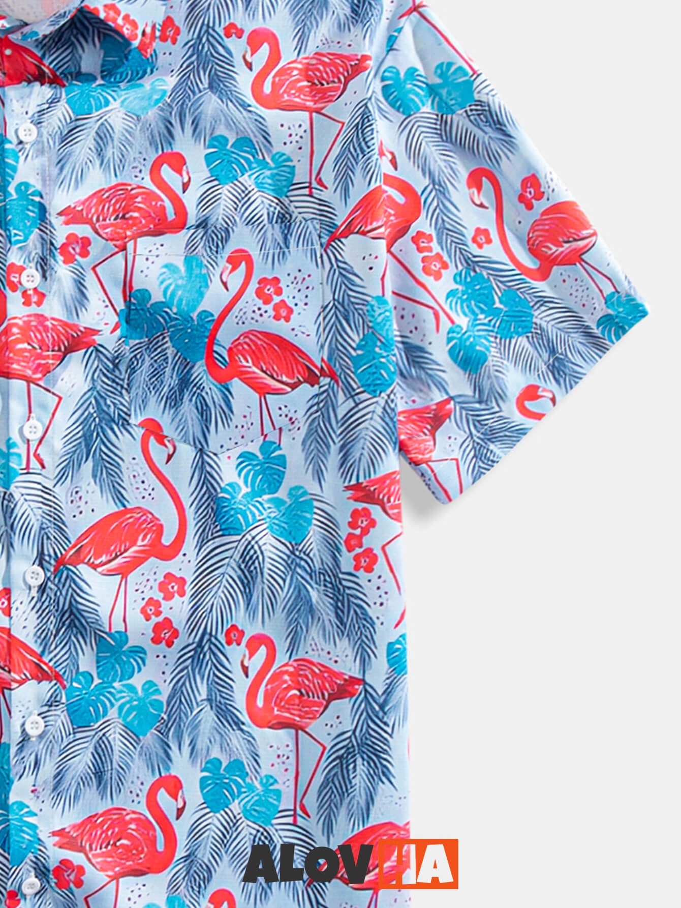 Men's Trendy Hawaiian Shirt Flamingo Print Button-Up Shirt