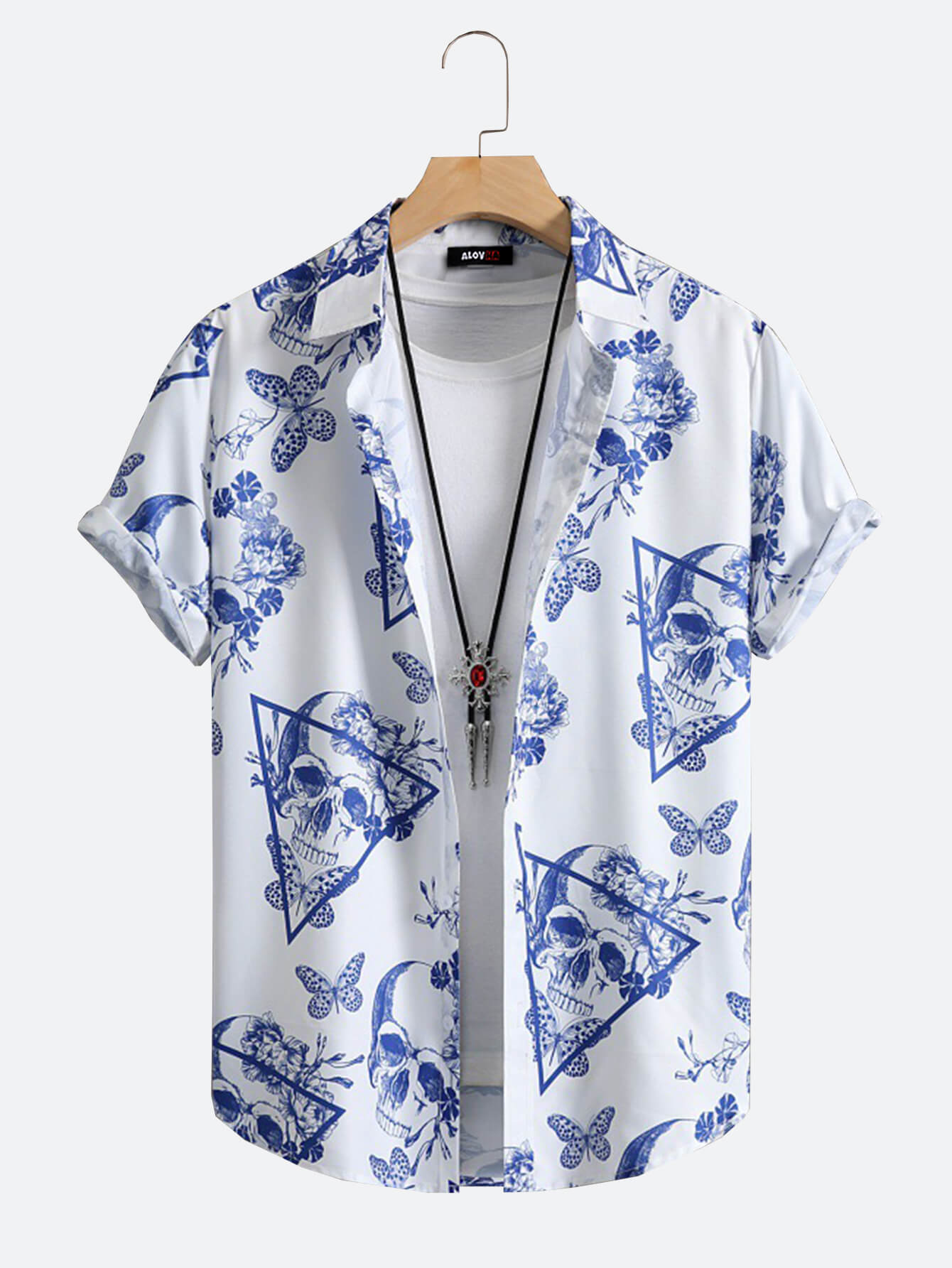 Men's Lapel Shirt Triangular Skull Print Short Sleeves