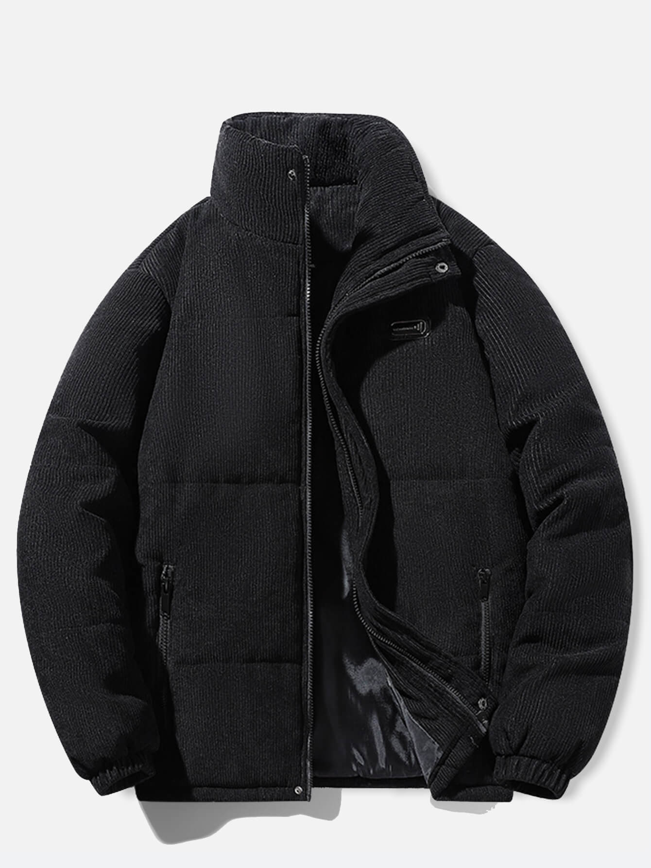 Men's Winter Thickened Black Corduroy Puffer Padded