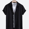 Mens Casual Solid Color Short Sleeve Jacquard Textured Button-Up Shirt