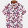 Mens Hawaiian Floral Short Sleeve Button Up Collared Aloha Vacation Shirt