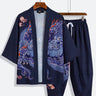 Mens Kimono Dragon Totem Traditional Japanese Clothing Silk Kimono and Pants Set