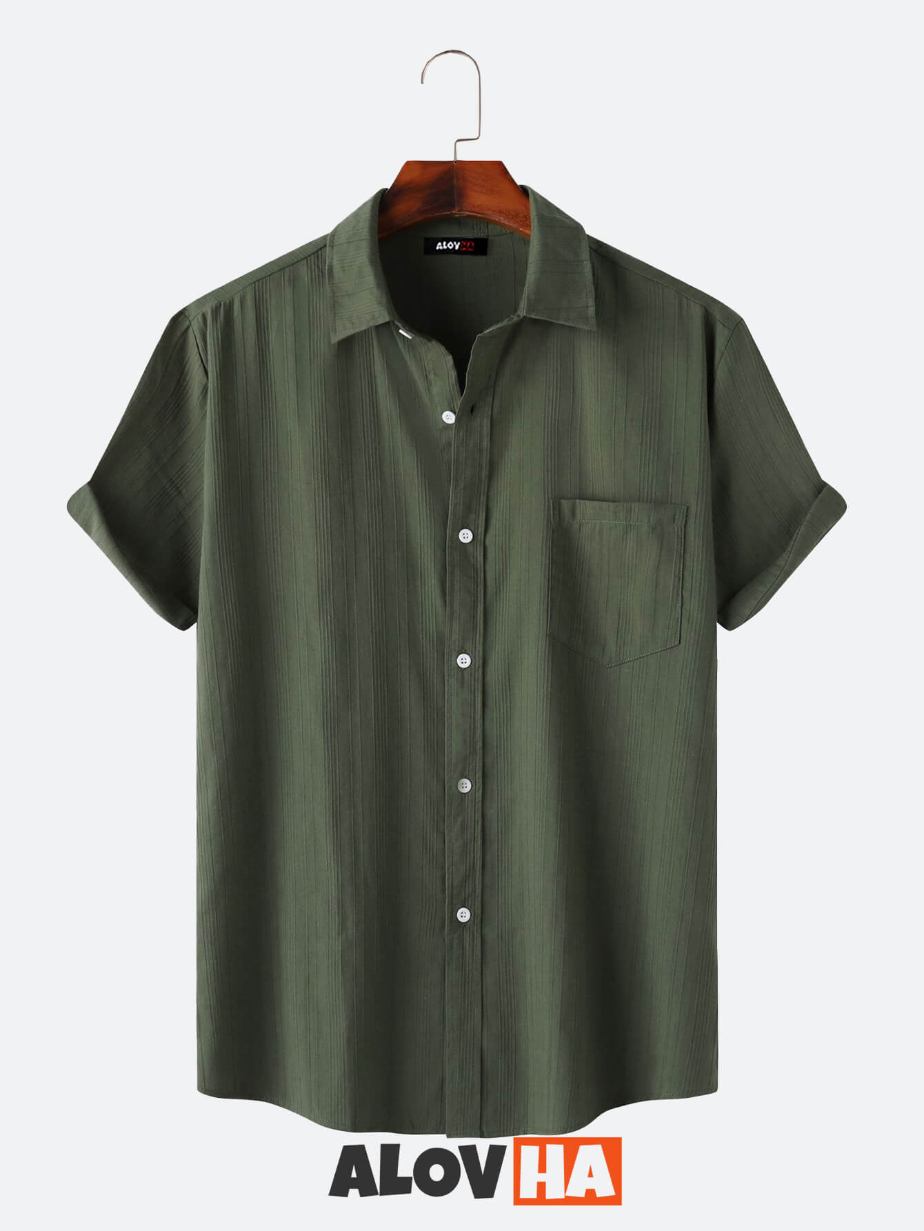 Summer Men's Cotton Solid Color Short Sleeve Shirt