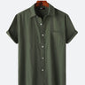 Summer Men's Cotton Solid Color Short Sleeve Shirt