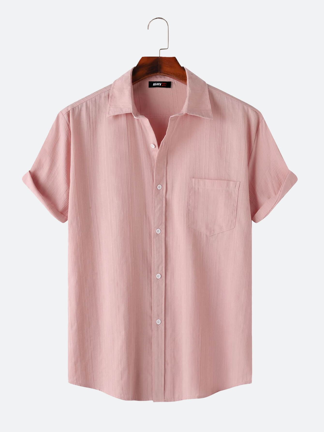 Summer Men's Cotton Solid Color Short Sleeve Shirt