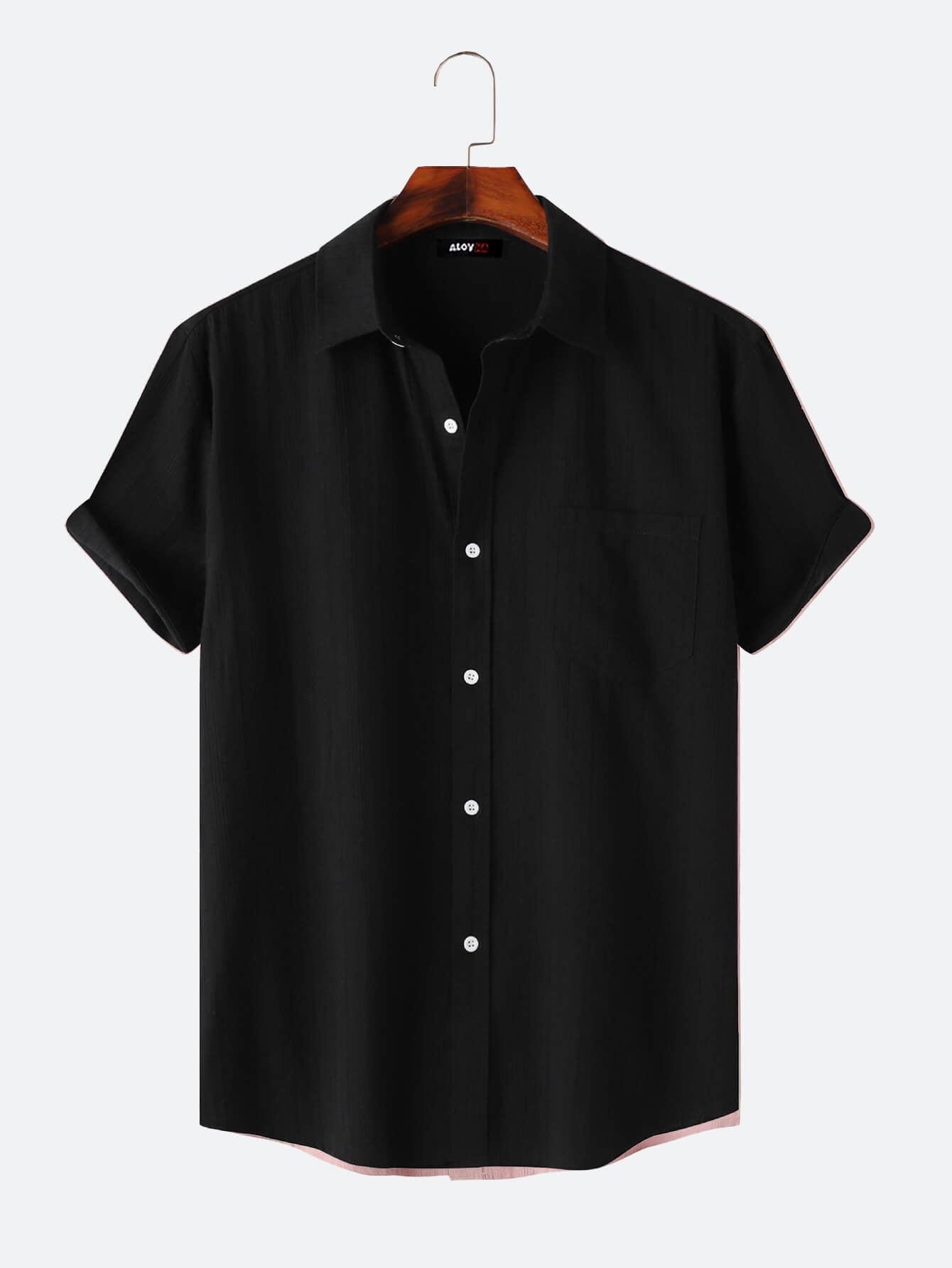 Summer Men's Cotton Solid Color Short Sleeve Shirt