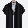 Mens New Summer Short-Sleeved Jacquard Solid Button Up Shirt