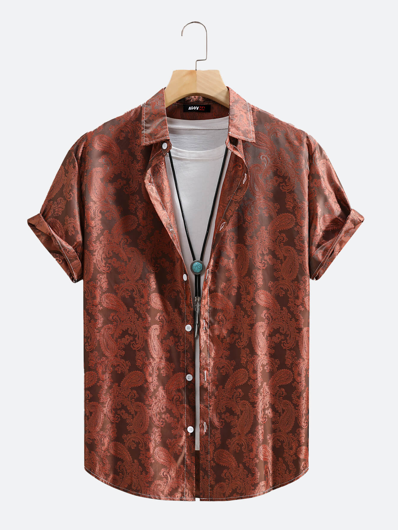 Mens Silky Satin Floral Paisley Plain Solid No Iron Short Sleeve Button Up Collared Vacation Shirt