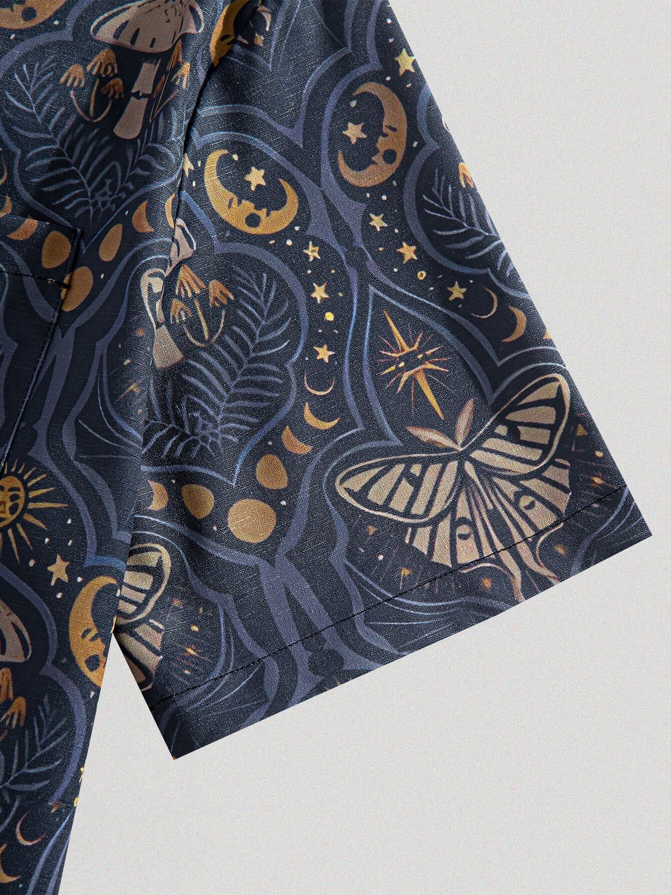 Nature Mushroom Butterfly Design Print Textured Shirt