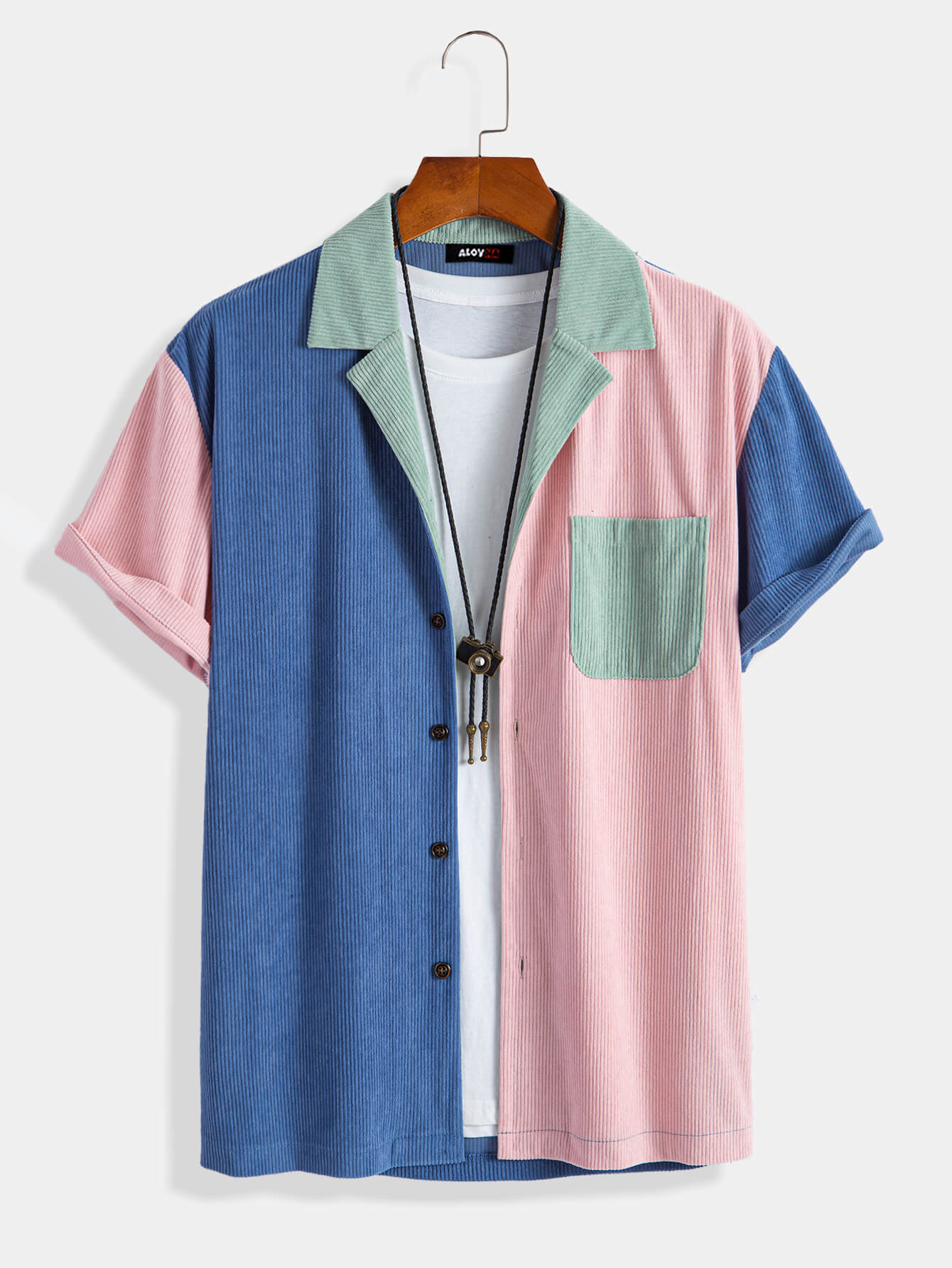 New Fashion Patchwork Corduroy Button-Up Shirt