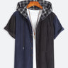 New Men's Corduroy Patchwork Short Sleeve Button Up Hoodie