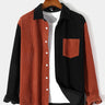 New Splicing Color Contrast Corduroy Long-Sleeved Shirt