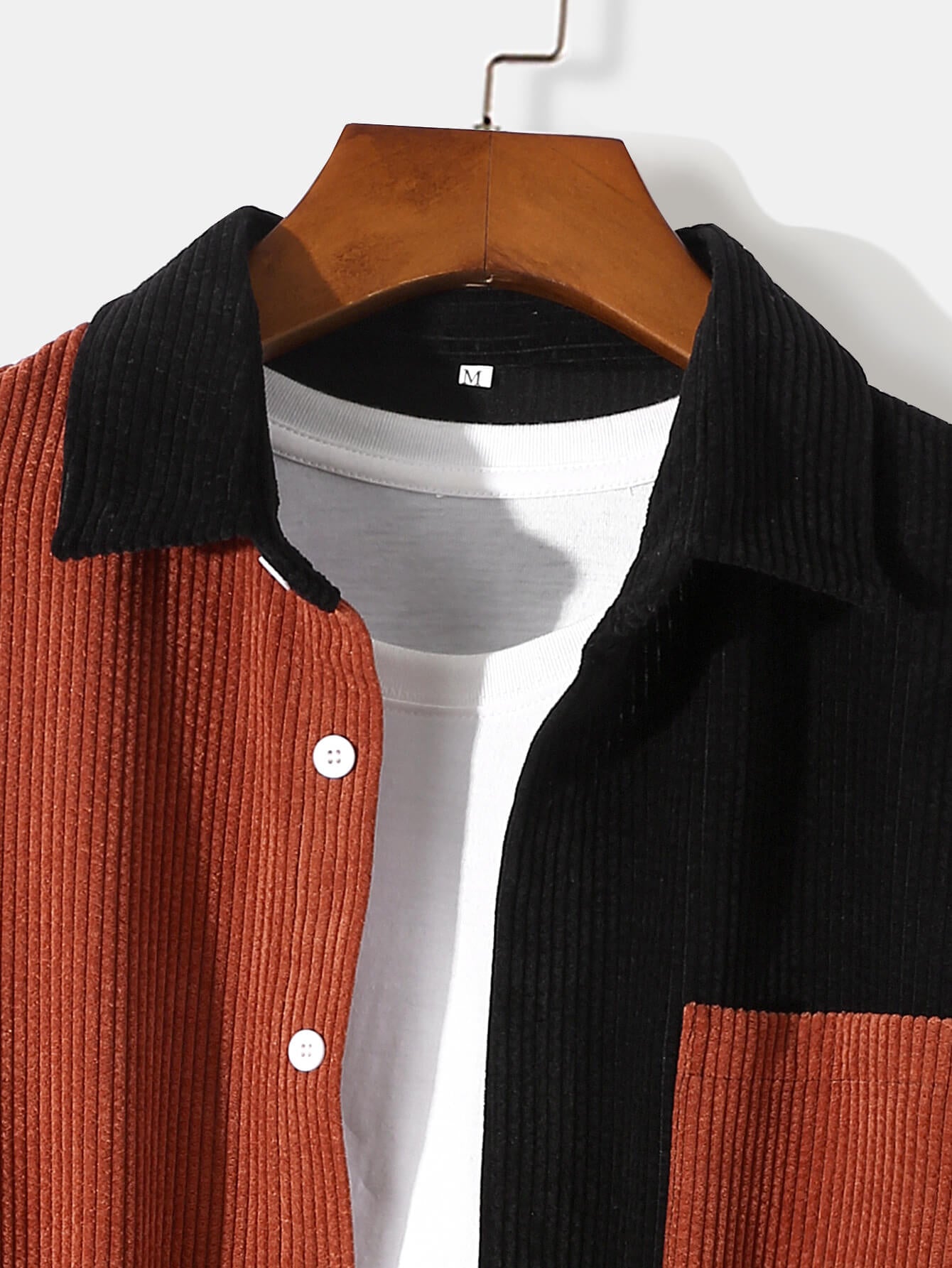 New Splicing Color Contrast Corduroy Long-Sleeved Shirt