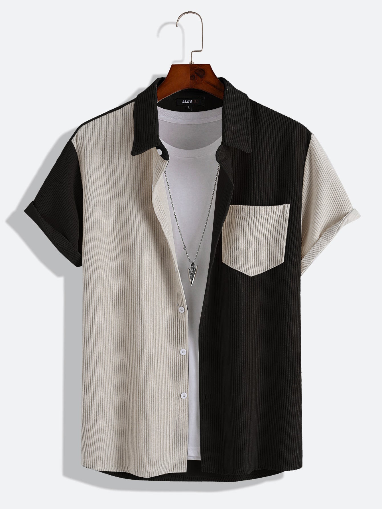 Paneled Color Contrast Corduroy Shirt