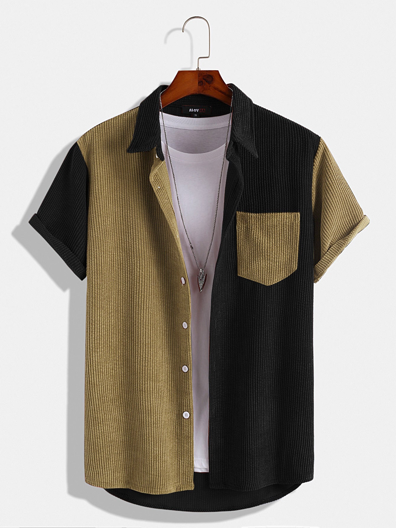 Paneled Color Contrast Corduroy Shirt