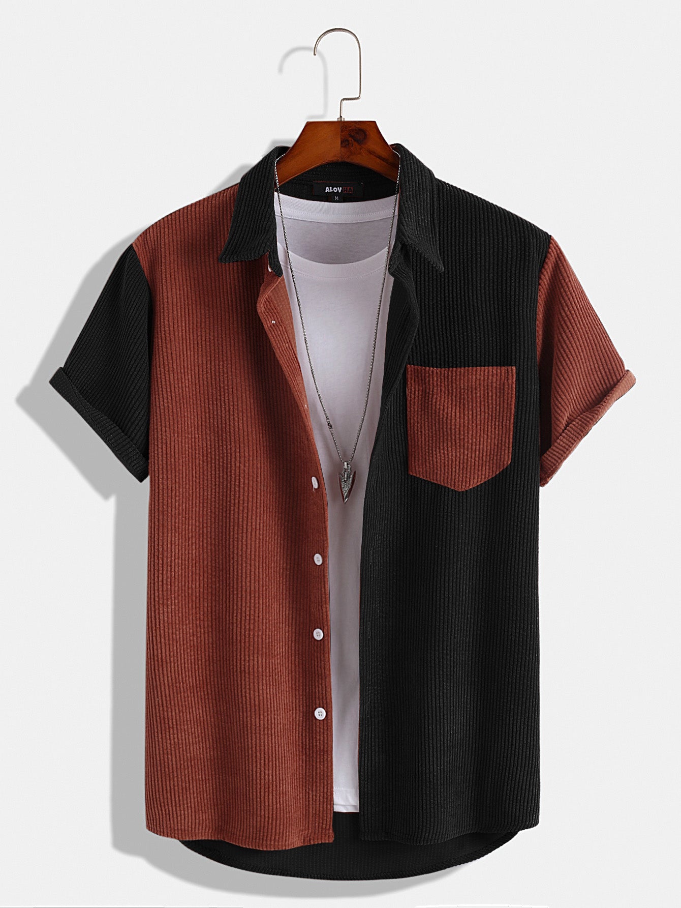 Paneled Color Contrast Corduroy Shirt