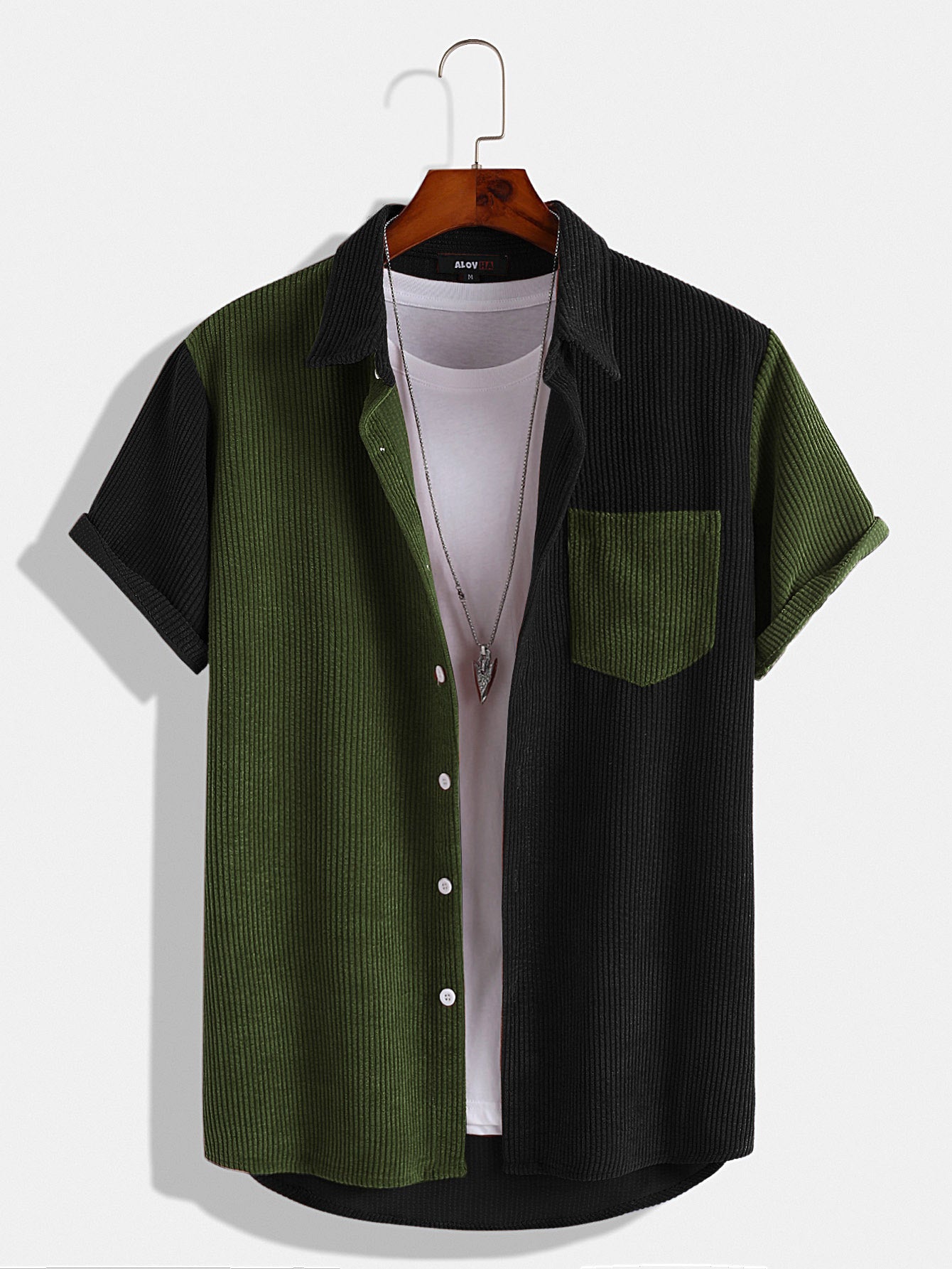 Paneled Color Contrast Corduroy Shirt