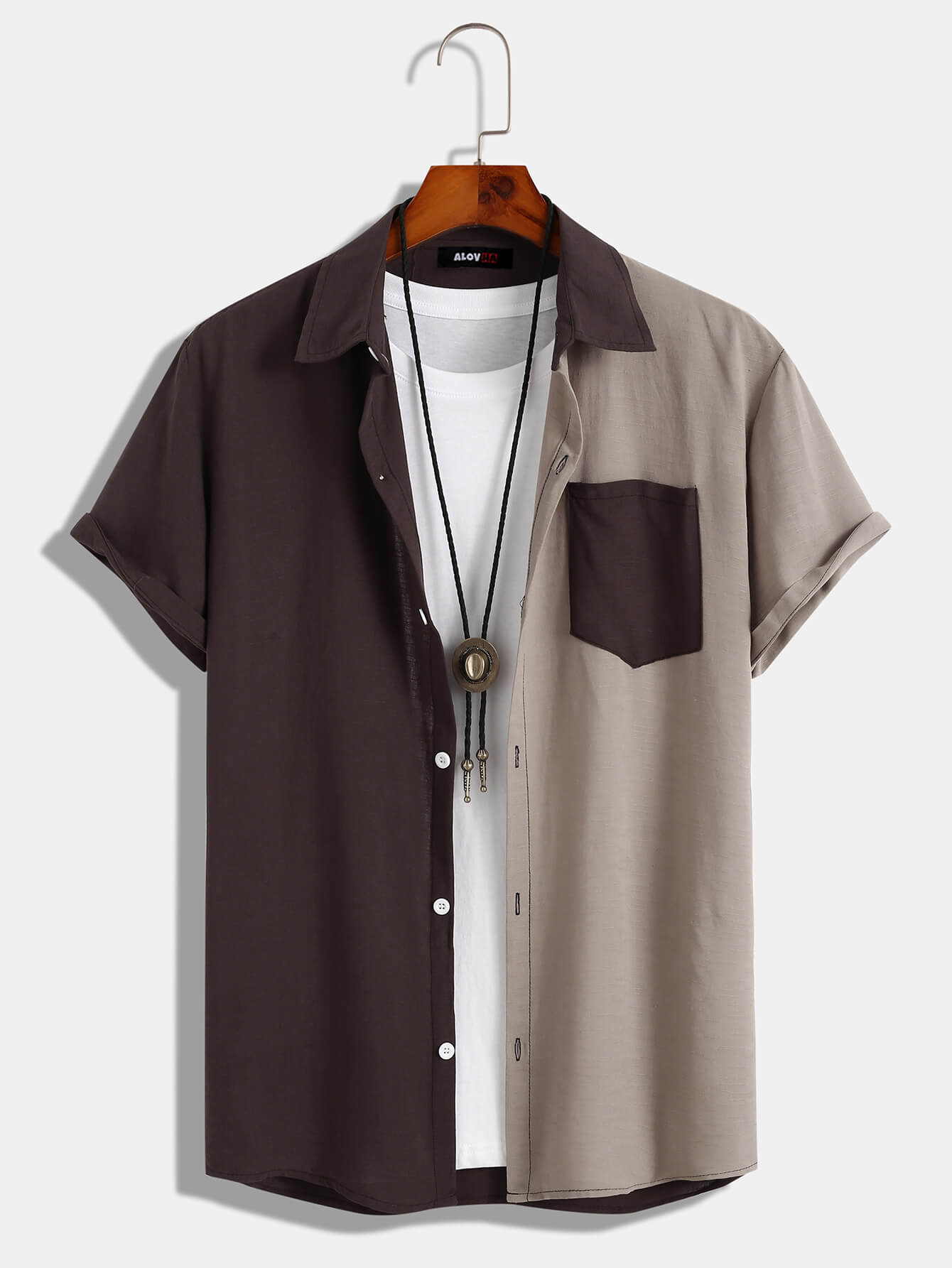 Paneled Textured Lapel Collar Shirt