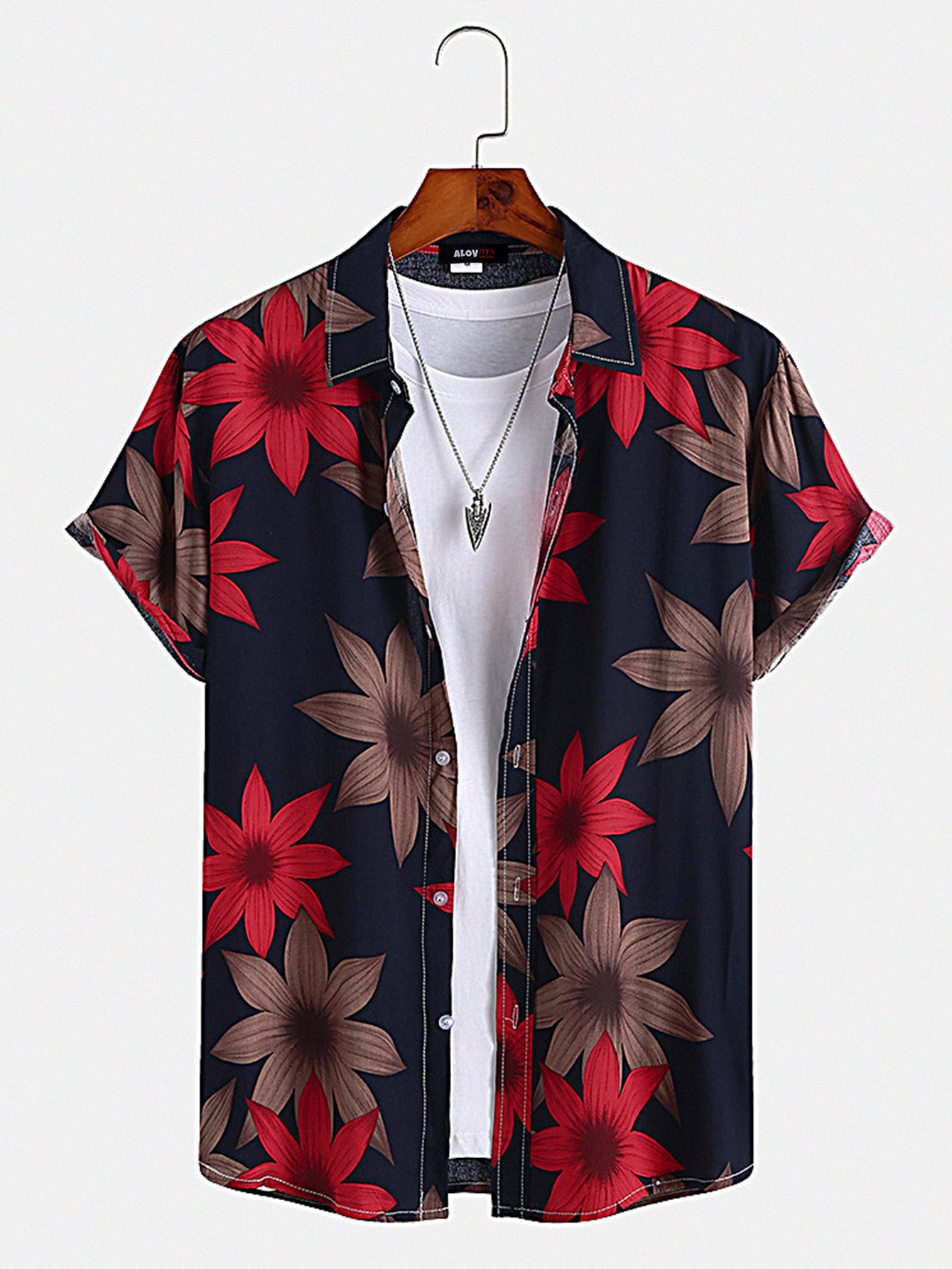 Mens Hawaiian Floral Cotton-Blend Short Sleeve Button Up Collared Aloha Vacation Cotton Shirt