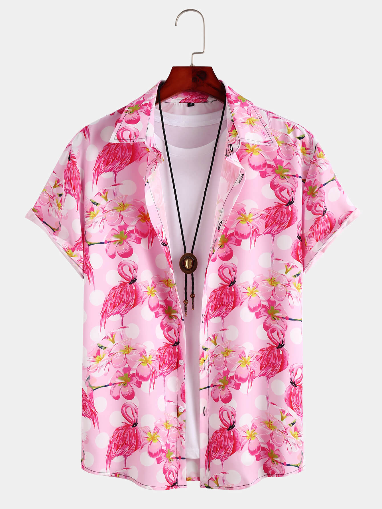 Pink Flamingo Print Lapel Shirt