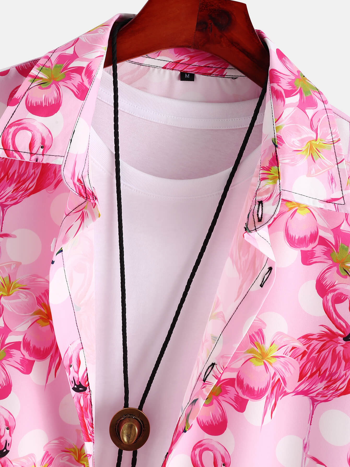 Pink Flamingo Print Lapel Shirt