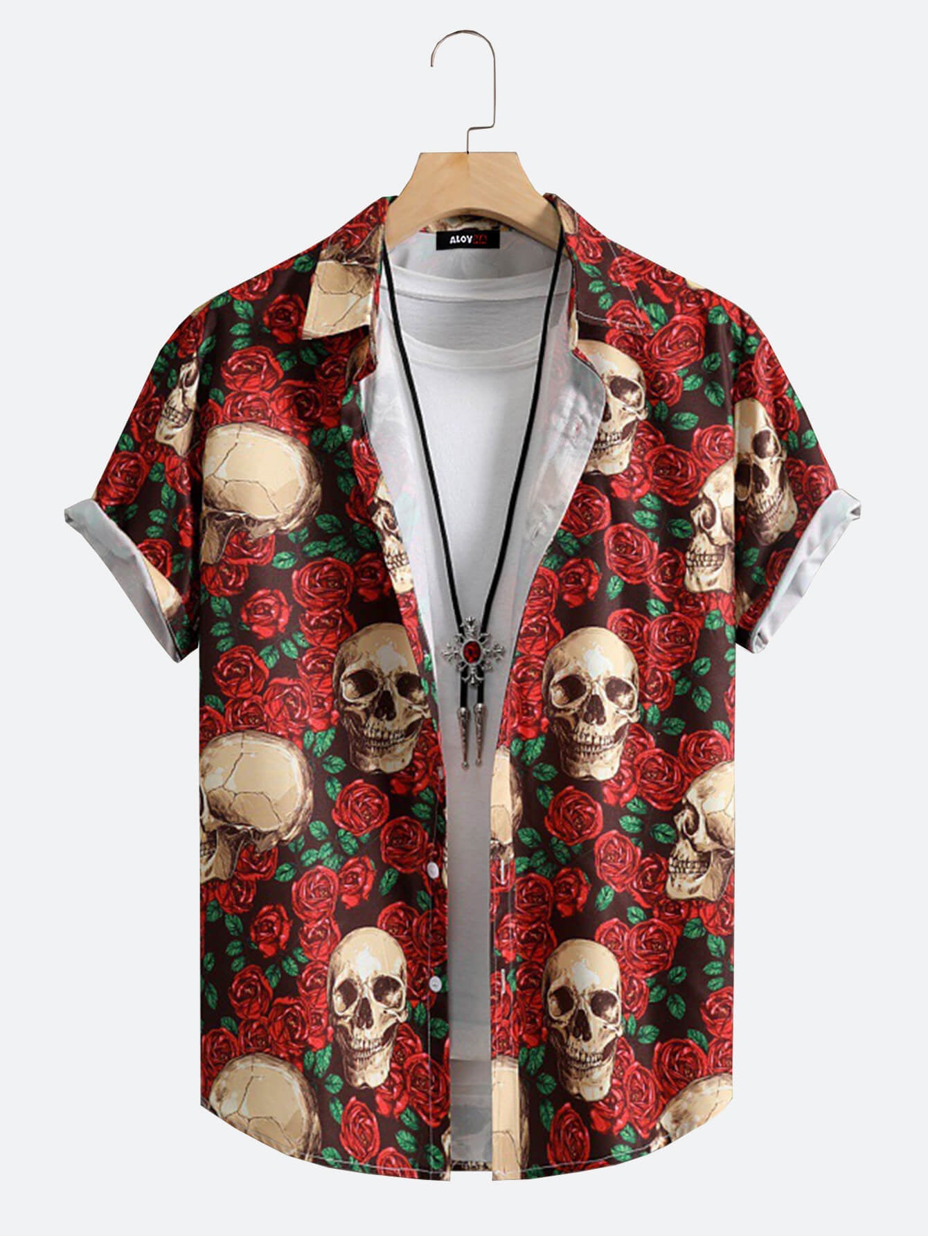 Red Rose Skull Full Print Shirt Men's