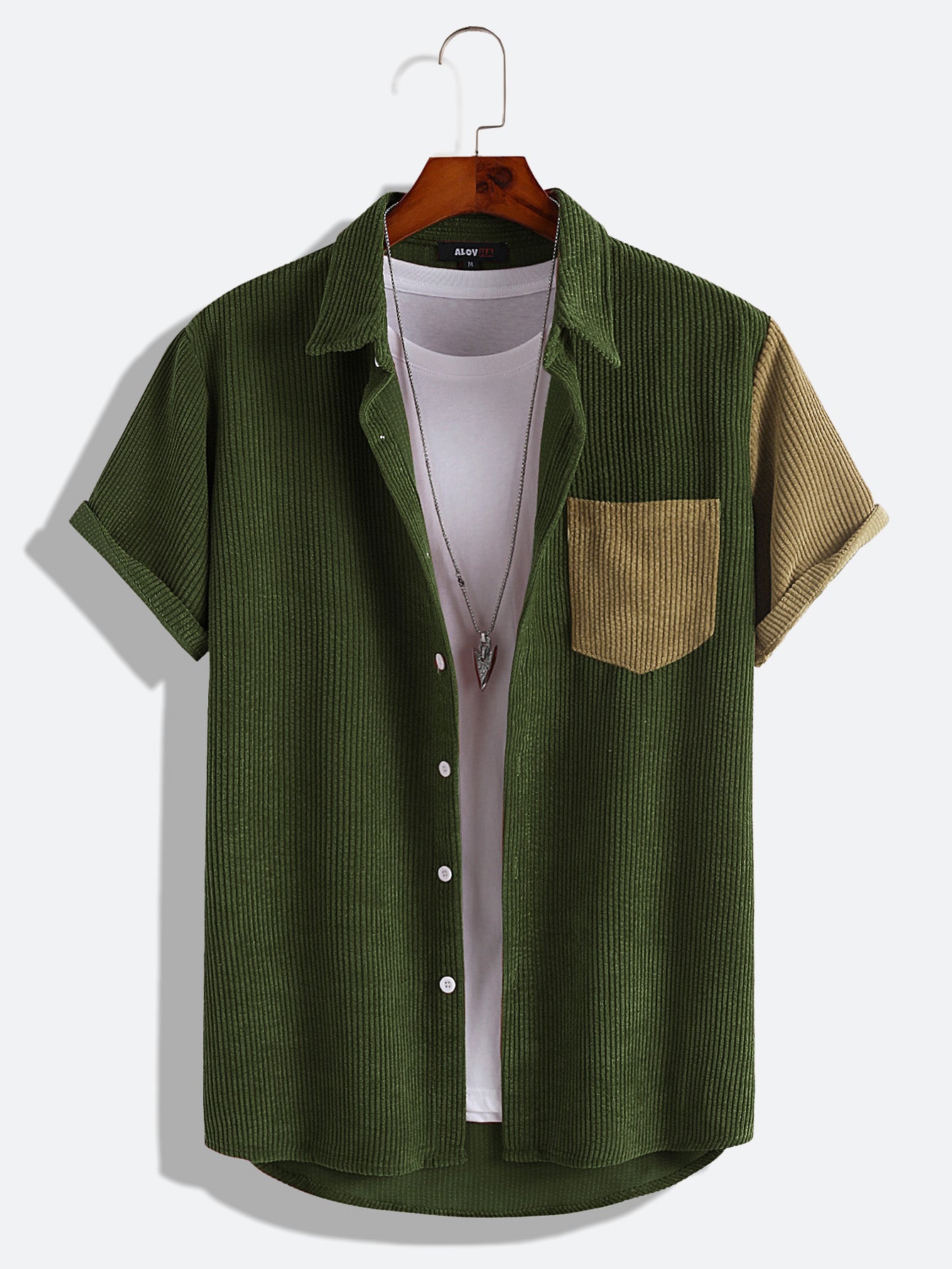 Relaxed Color Contrast Pocket Corduroy Shirt