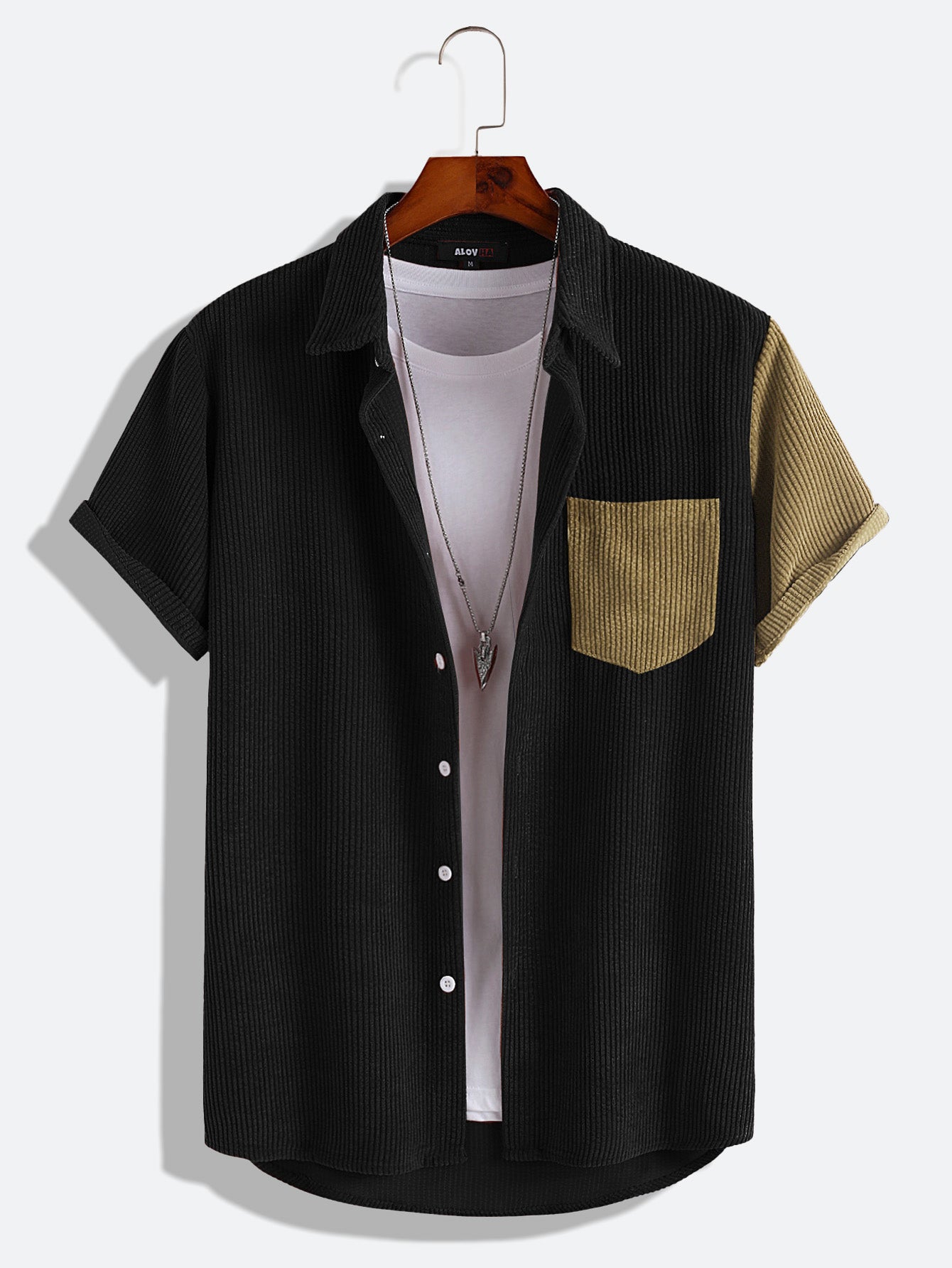 Relaxed Color Contrast Pocket Corduroy Shirt