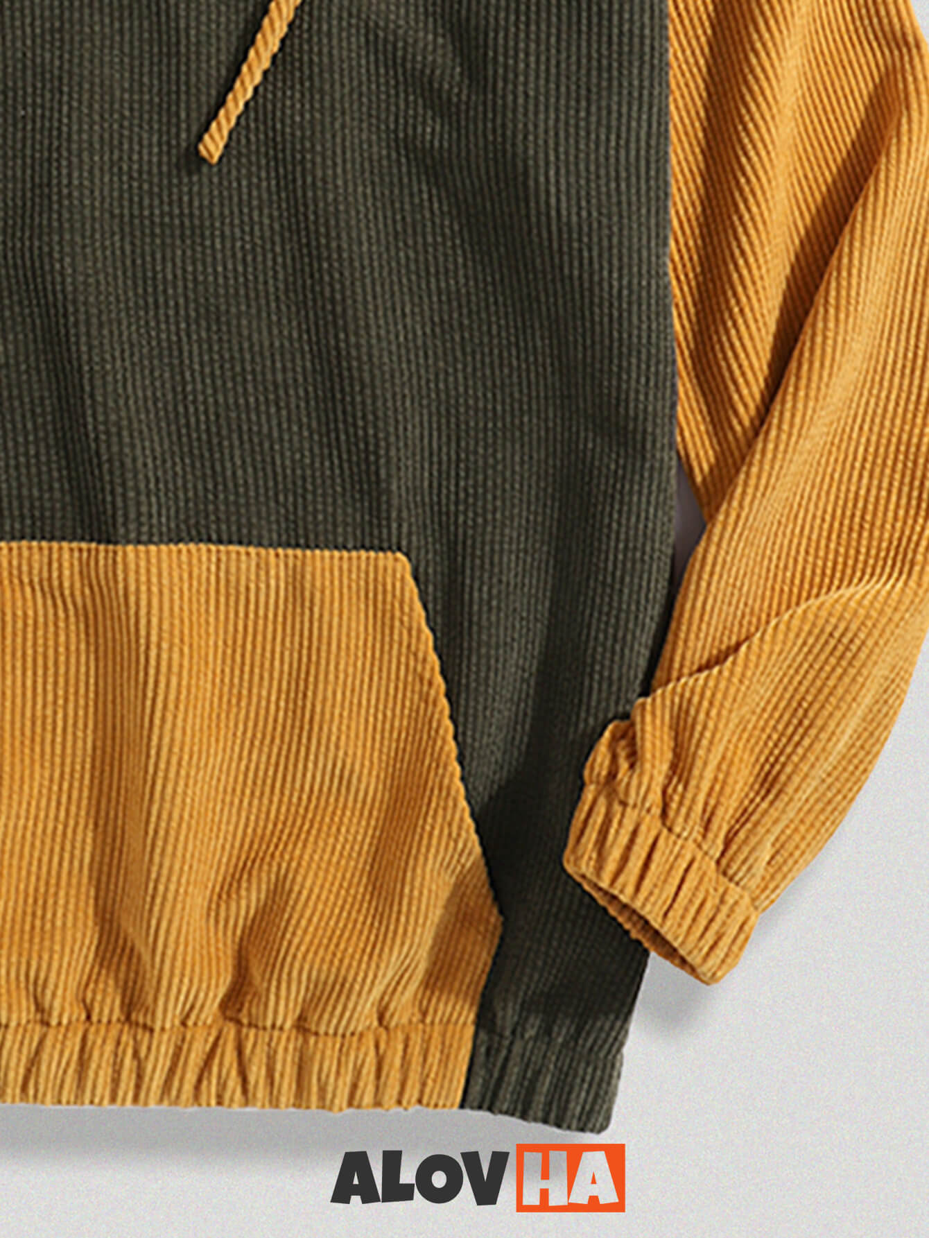 Relaxed Corduroy Patchwork Kangaroo Pocket Hoodie