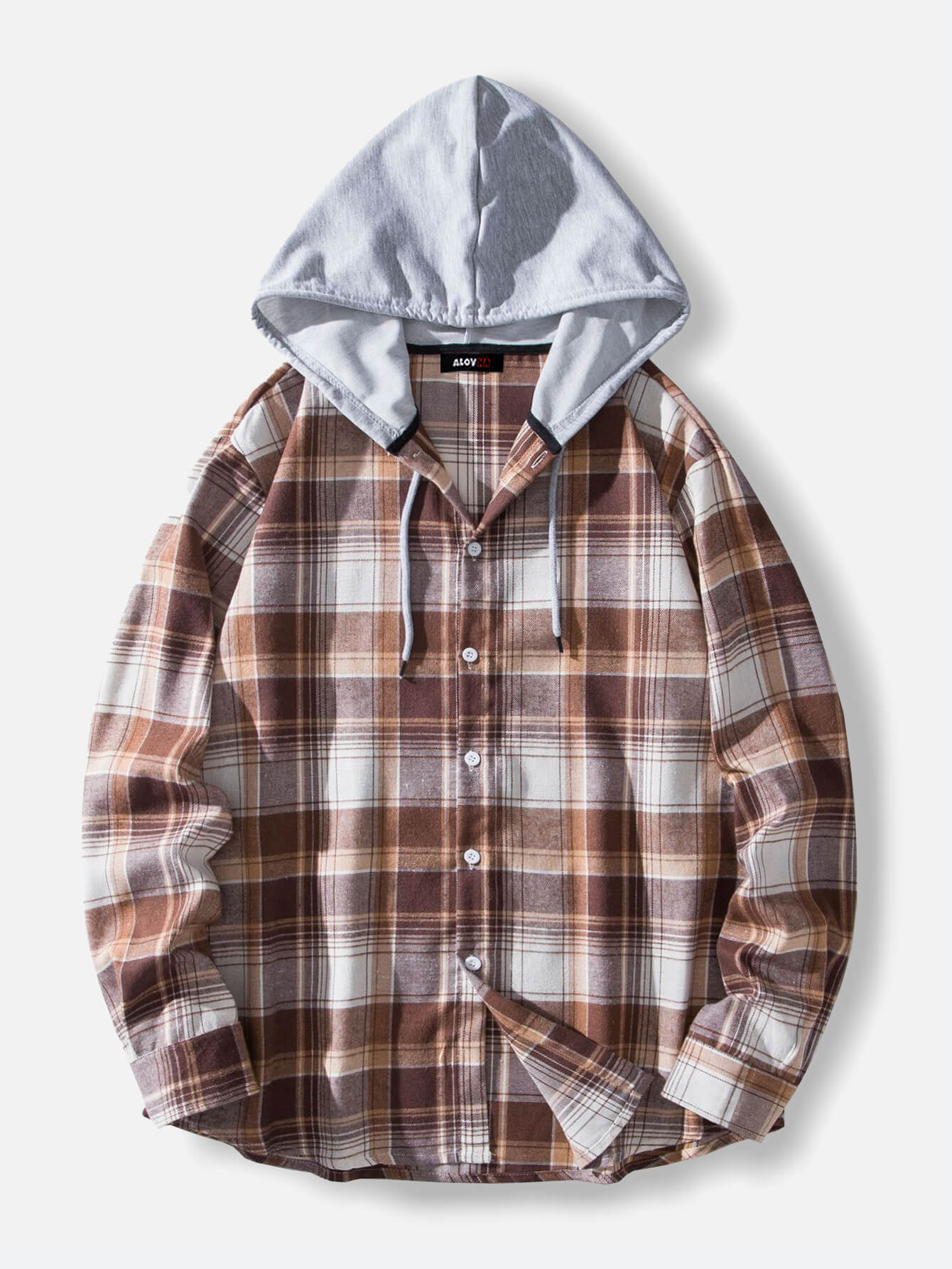 Relaxed Flannel Plaid Long Sleeve Hoodie