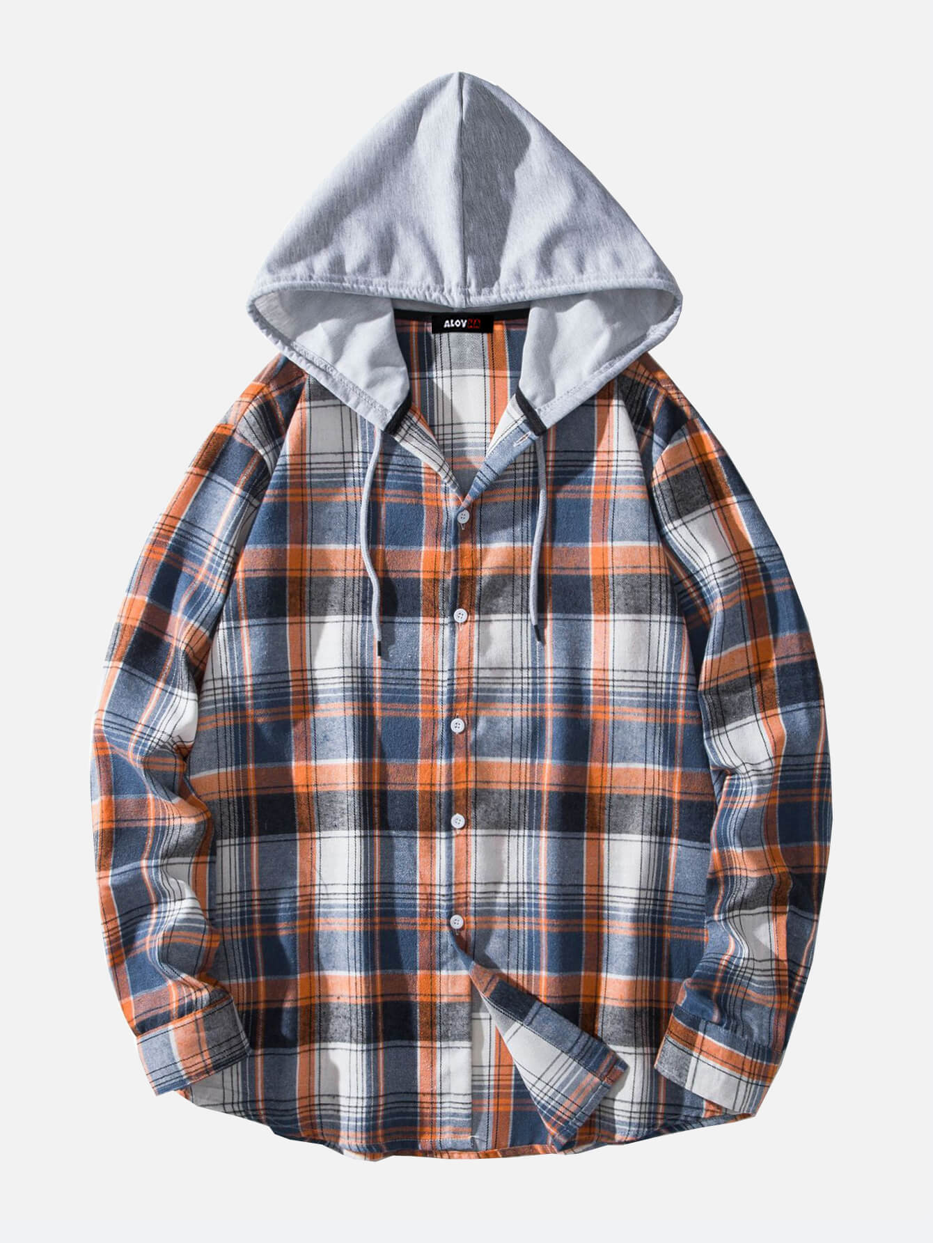 Relaxed Flannel Plaid Long Sleeve Hoodie