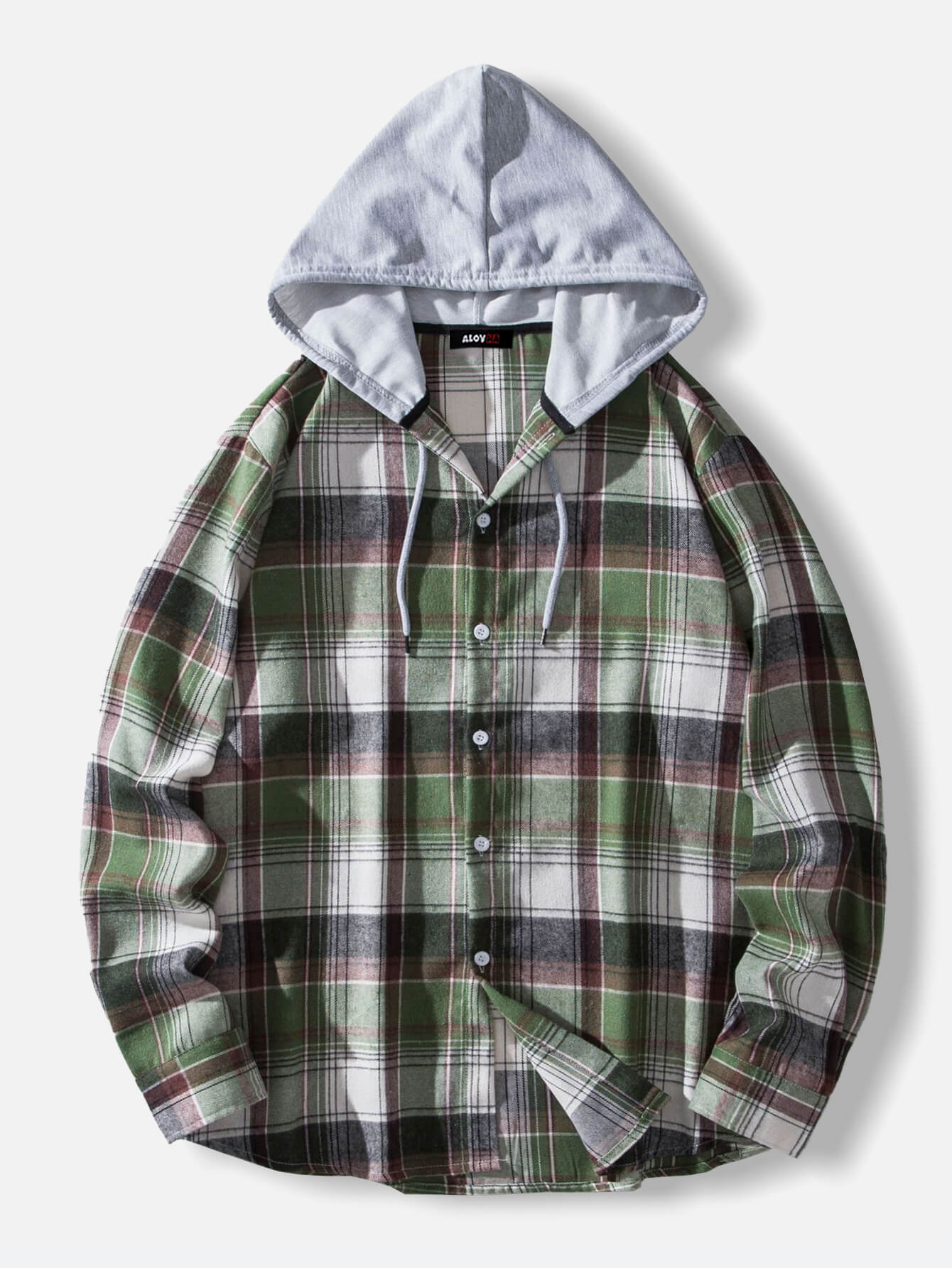 Relaxed Flannel Plaid Long Sleeve Hoodie