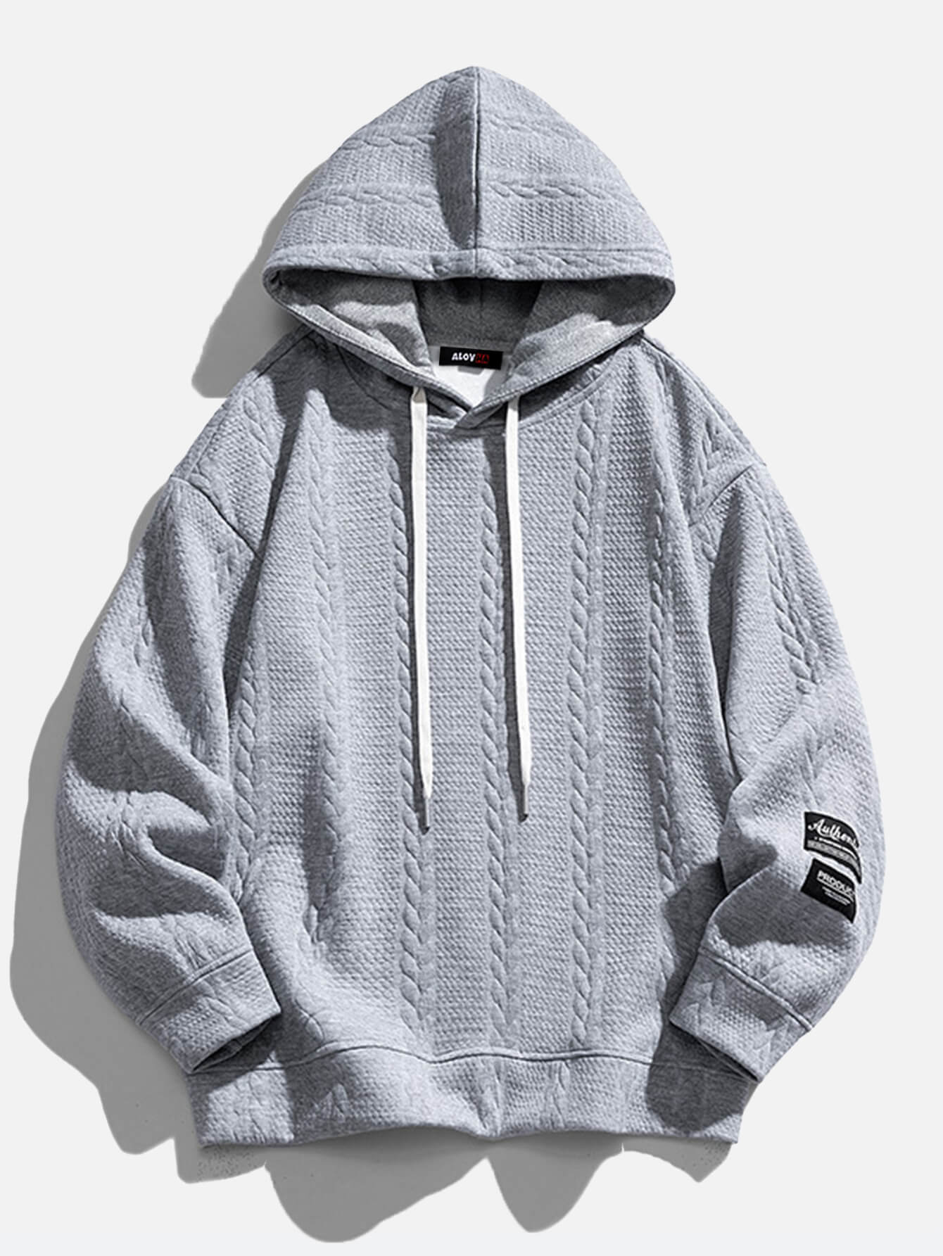 Relaxed Solid Knitted Jacquard Hoodie