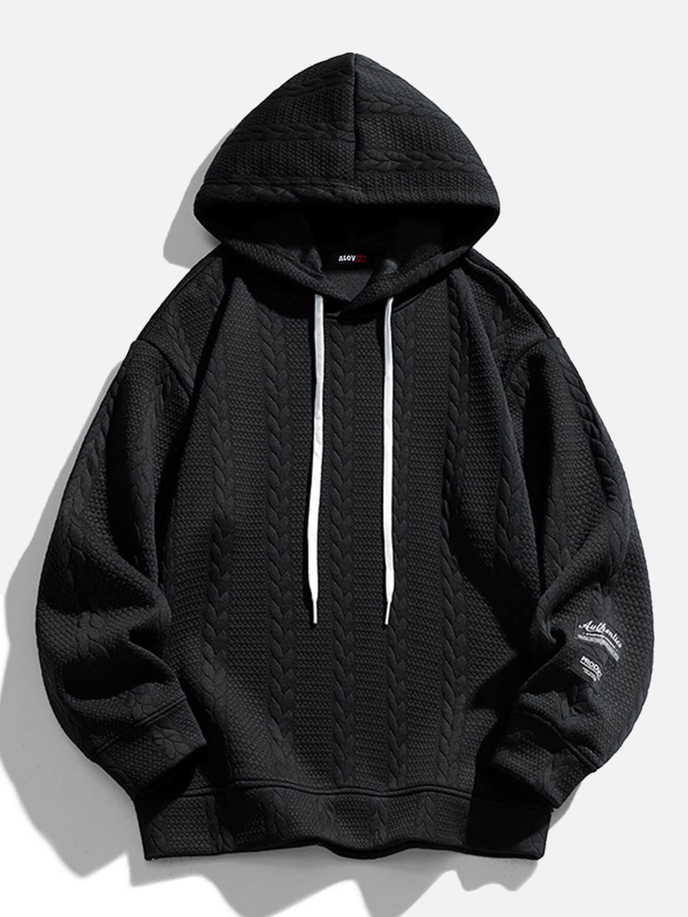 Relaxed Solid Knitted Jacquard Hoodie