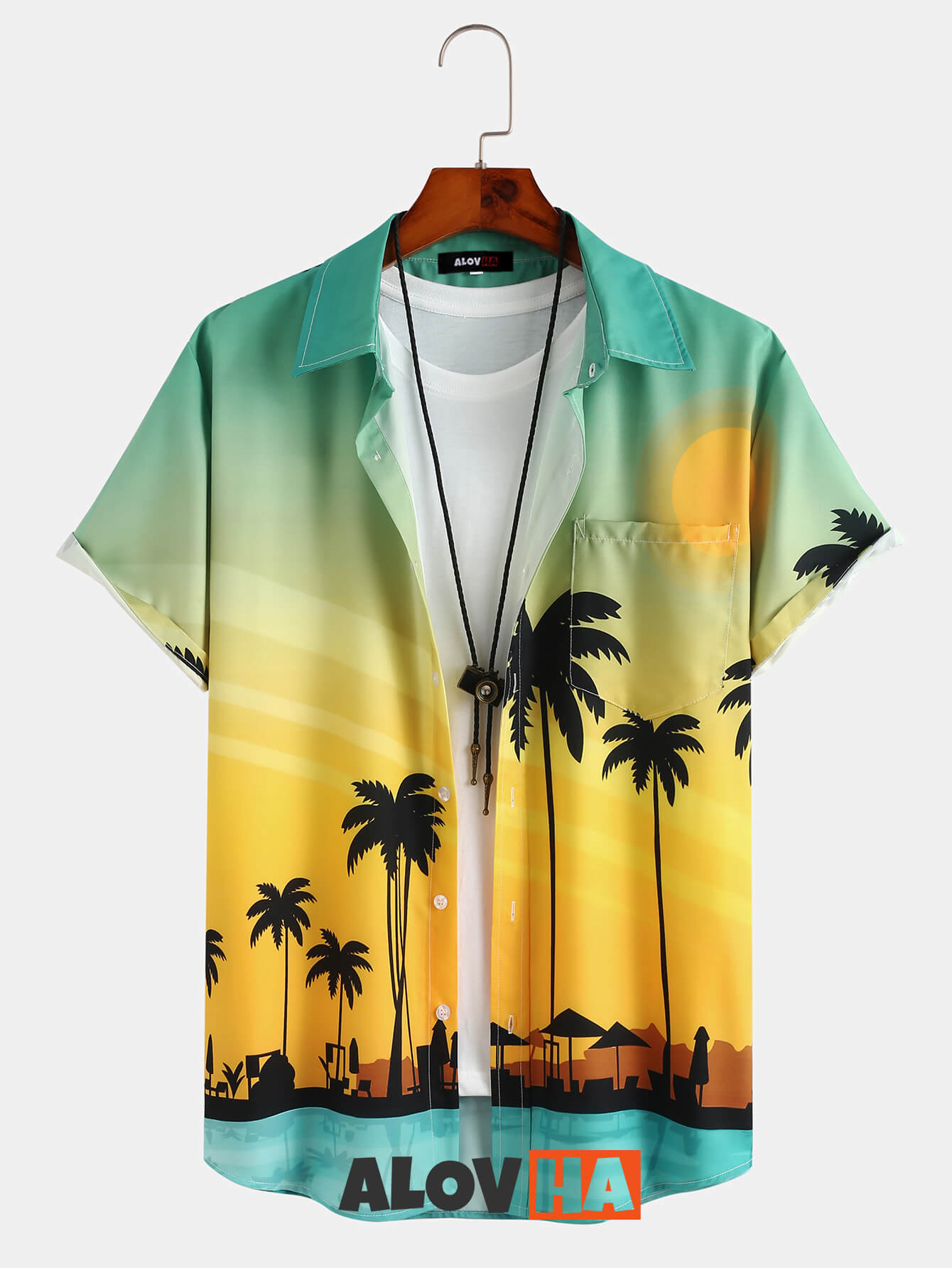 Resort Wind Sunset Coconut Tree Print Shirt