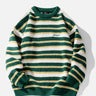 Retro Contrast Striped Sweater Crew Neck Knitted Sweatshirt