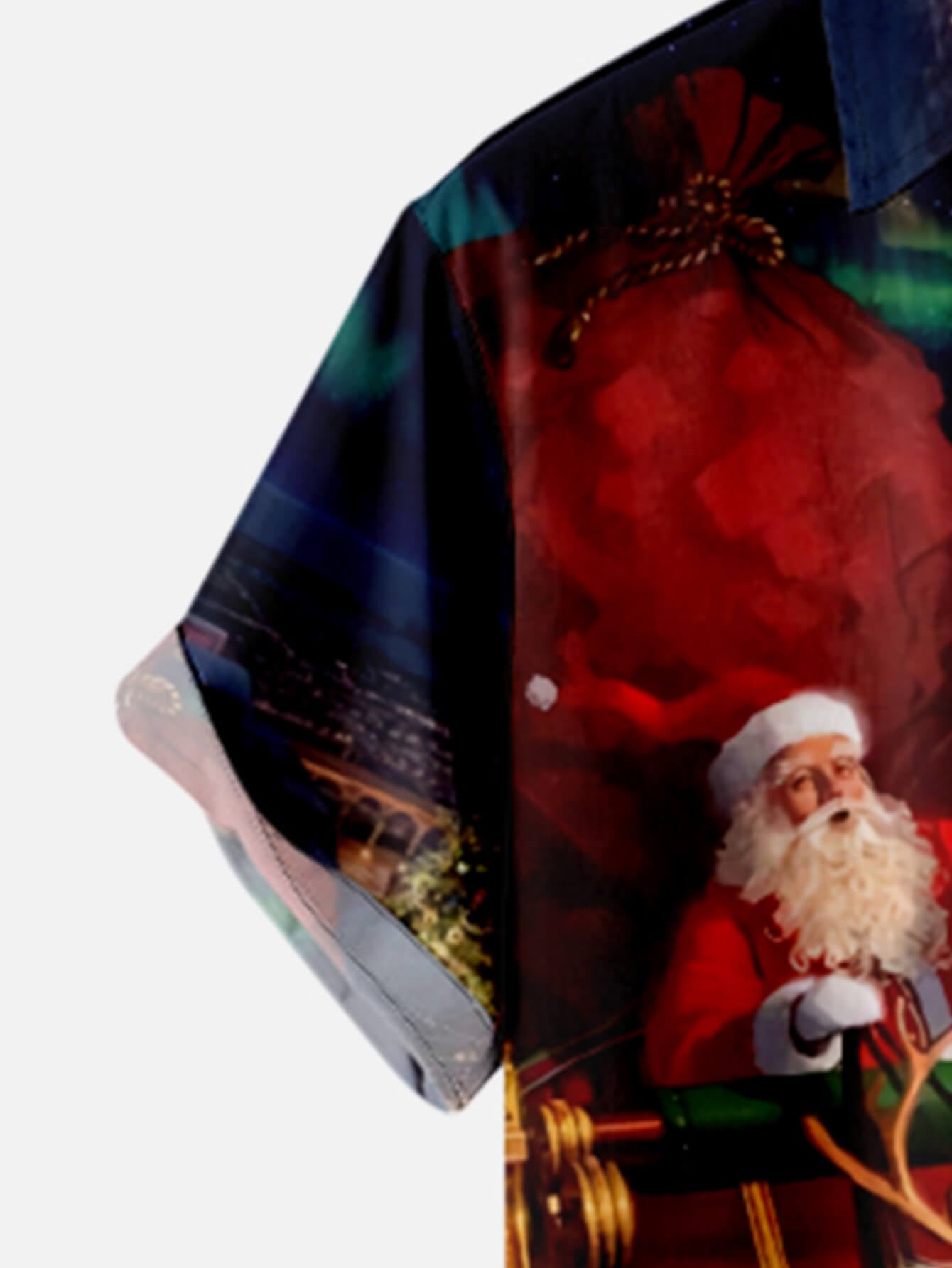 Retro Santa Gift Print Lapel Shirt