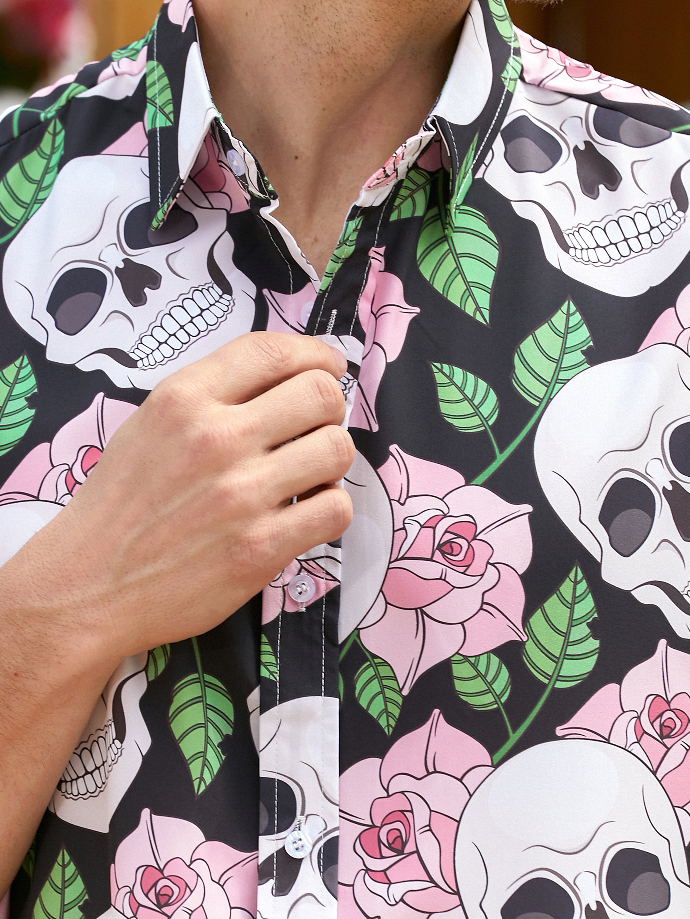 Rose-Skull Print Street Shirt