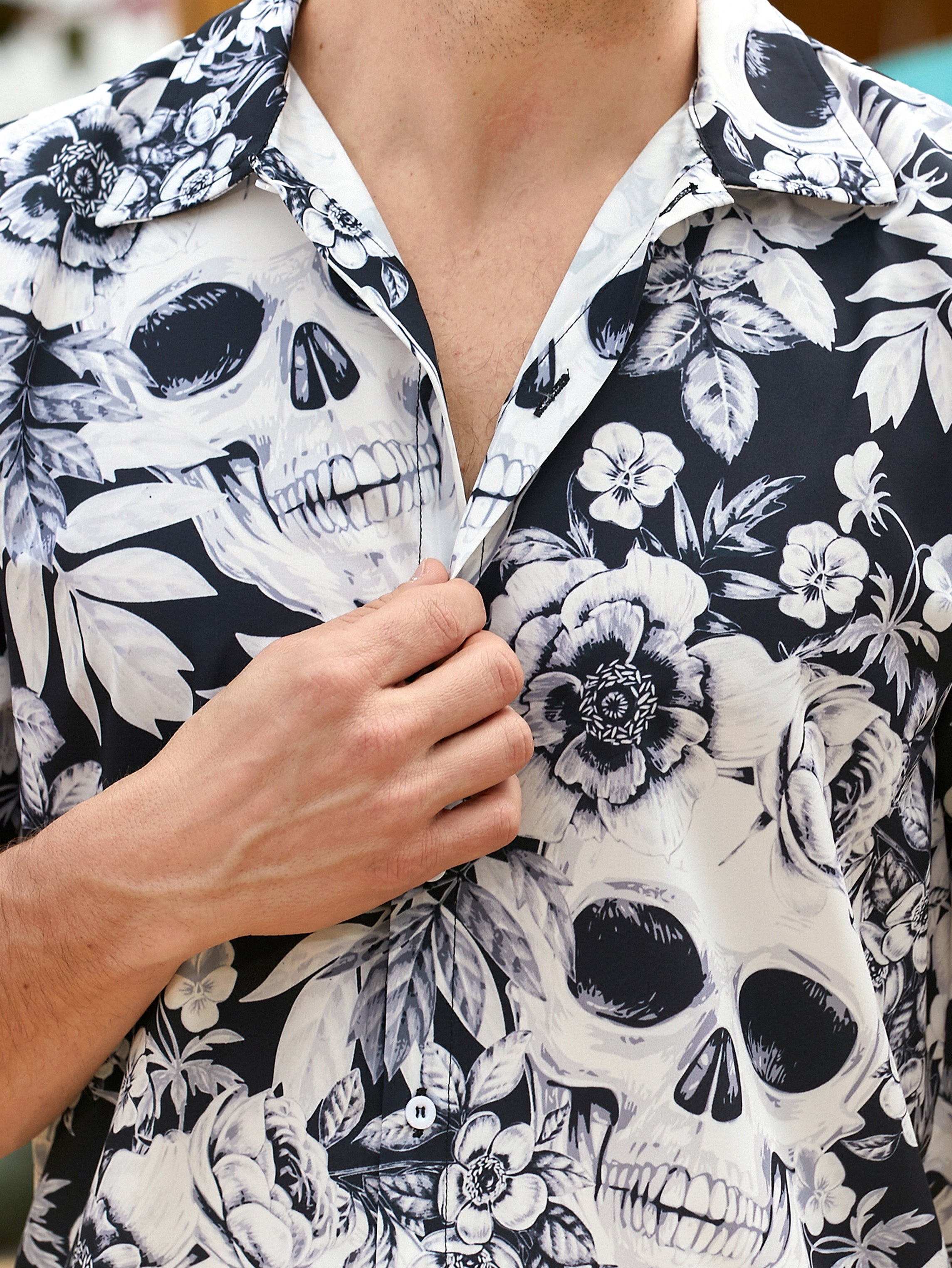 Rose-Skull Print Street Shirt