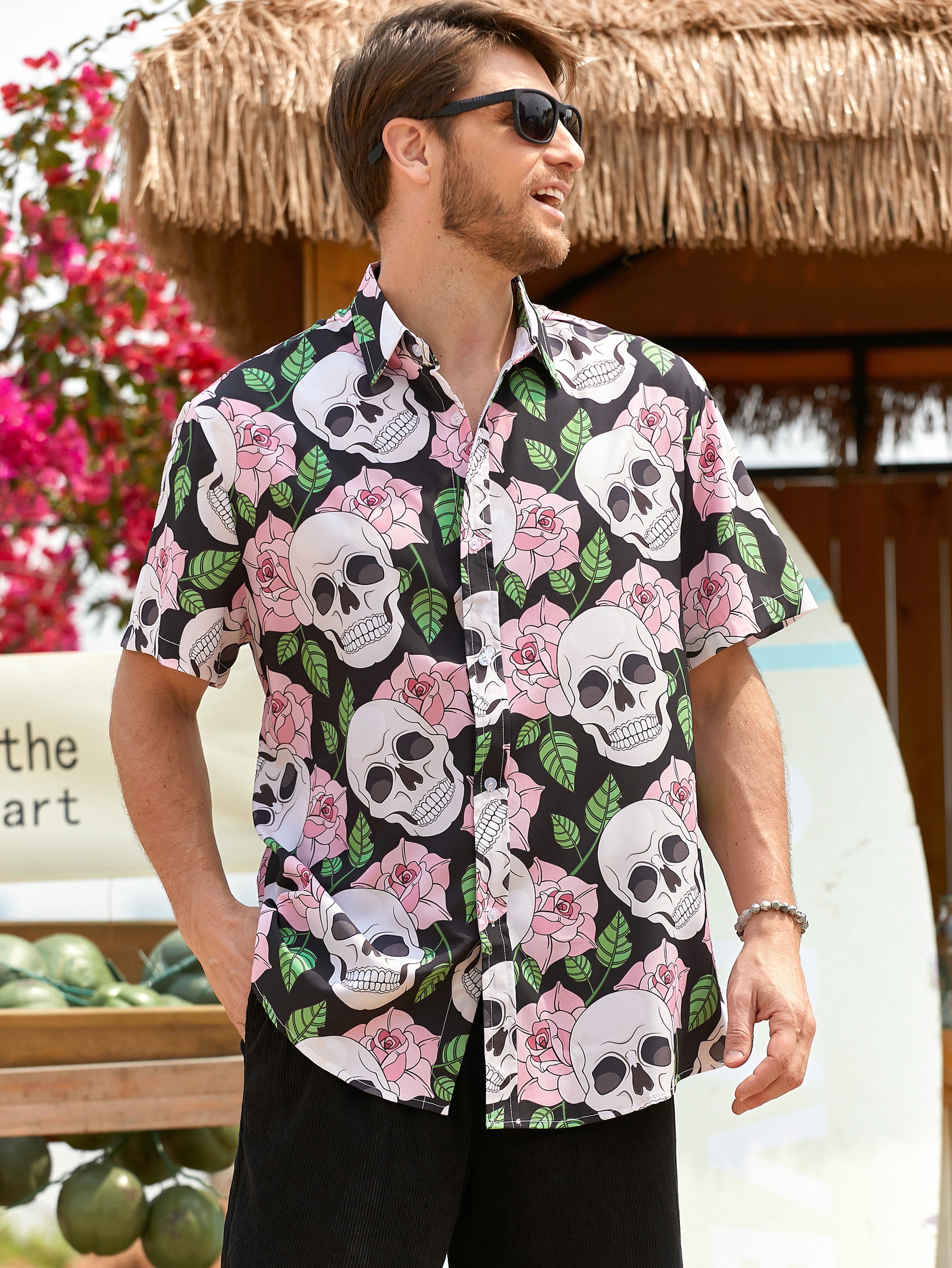 Rose-Skull Print Street Shirt