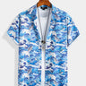 Men's Hawaiian Surf Fish Textured Print Short Sleeve Shirt