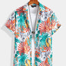 Vintage Hawaiian Tropical Bird Print Textured Button-Up Shirt